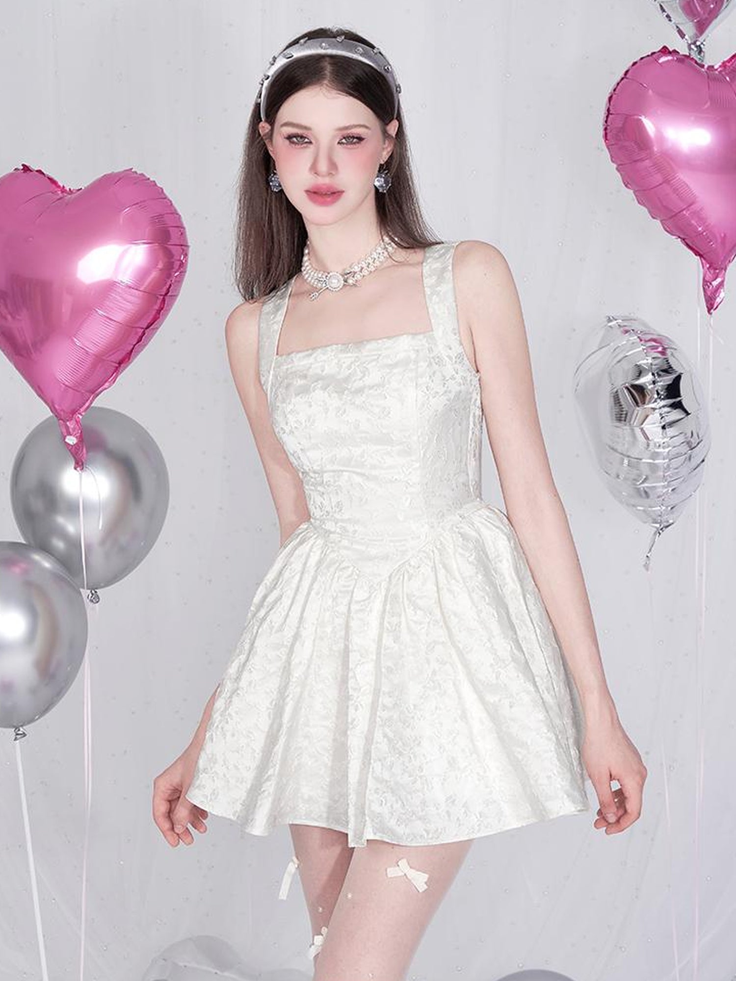 AFTADAWN Tulip Encounter Jacquard Slip Dress V-neck