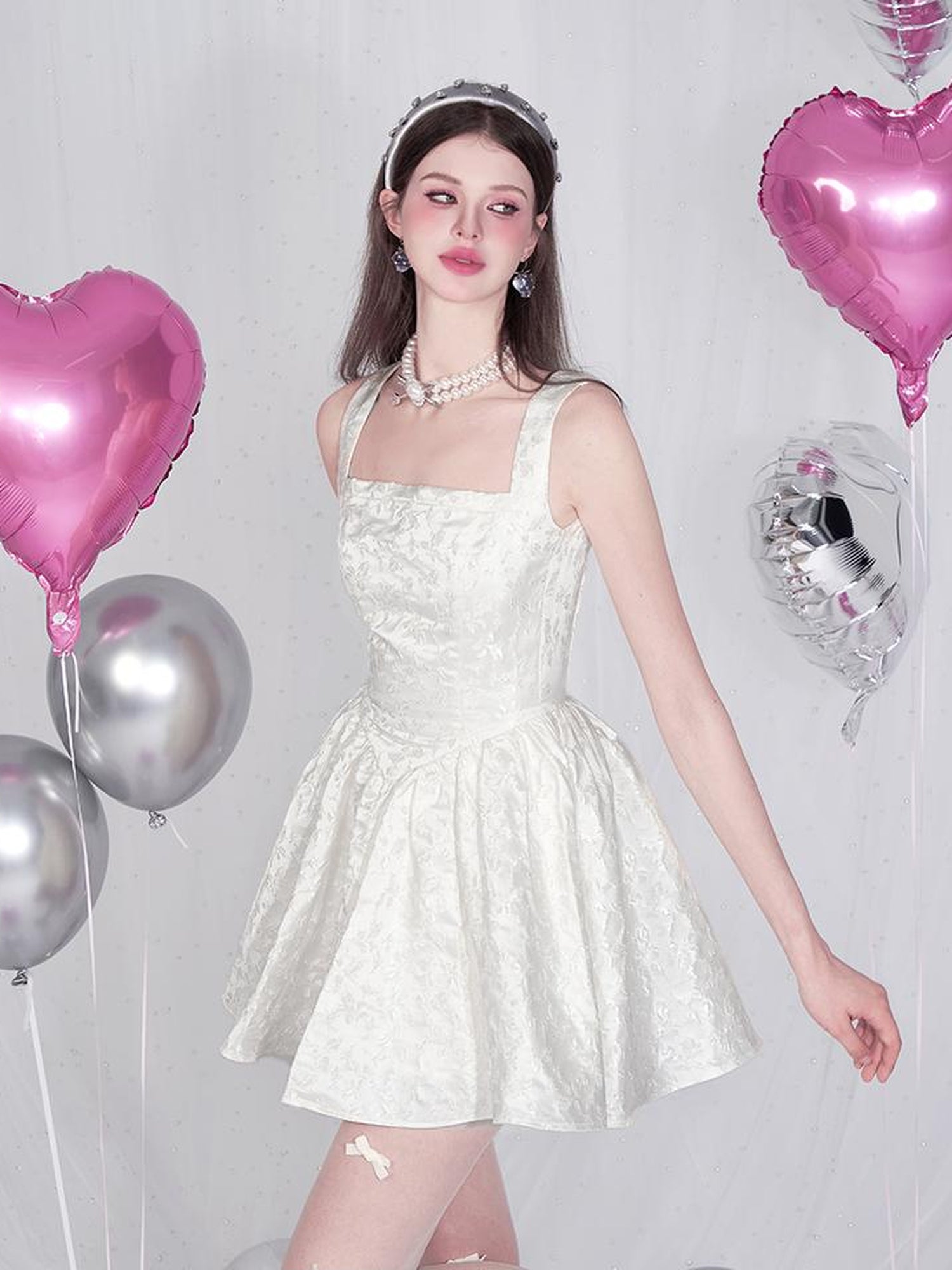 AFTADAWN Tulip Encounter Jacquard Slip Dress V-neck