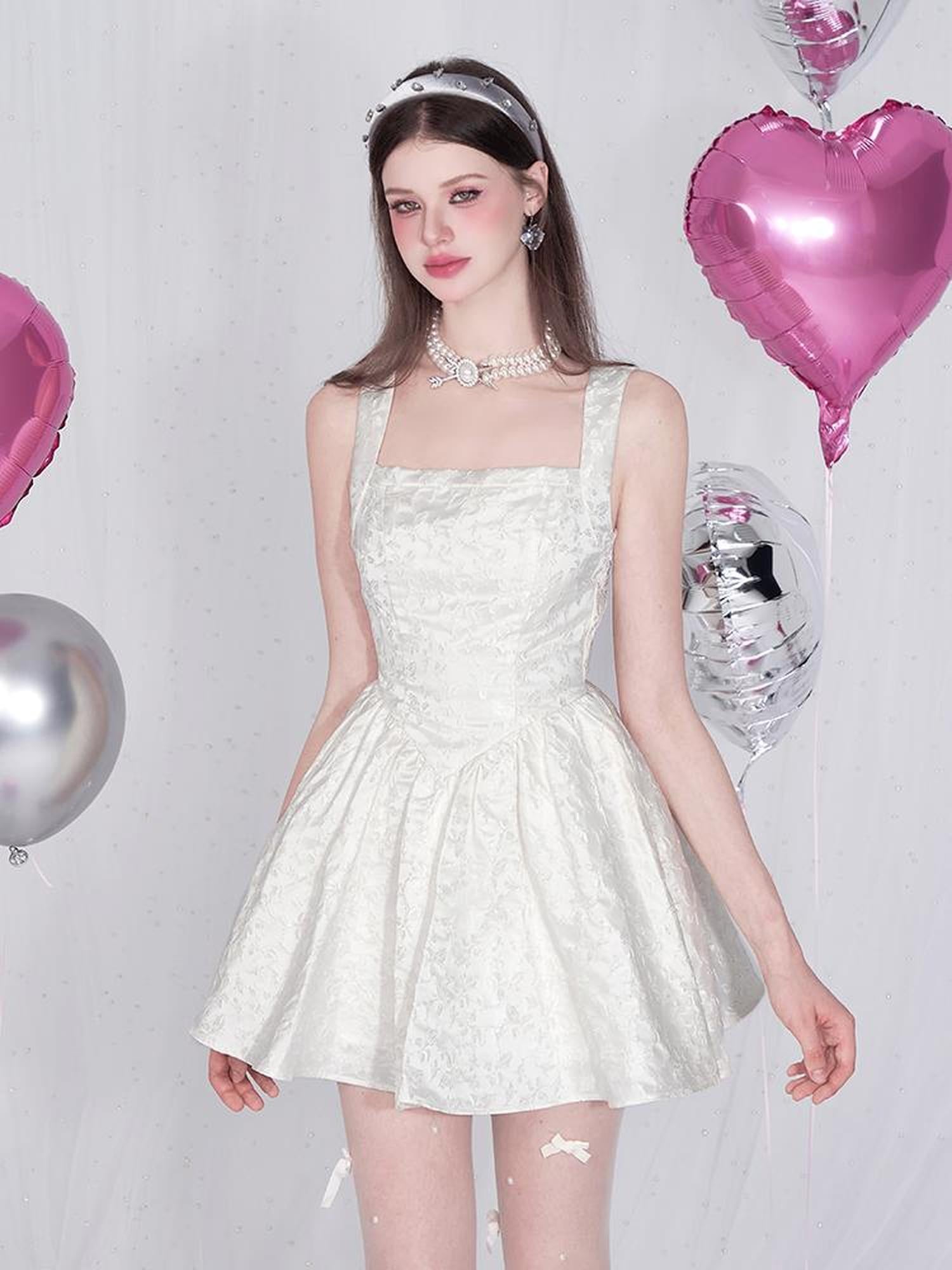 AFTADAWN Tulip Encounter Jacquard Slip Dress V-neck