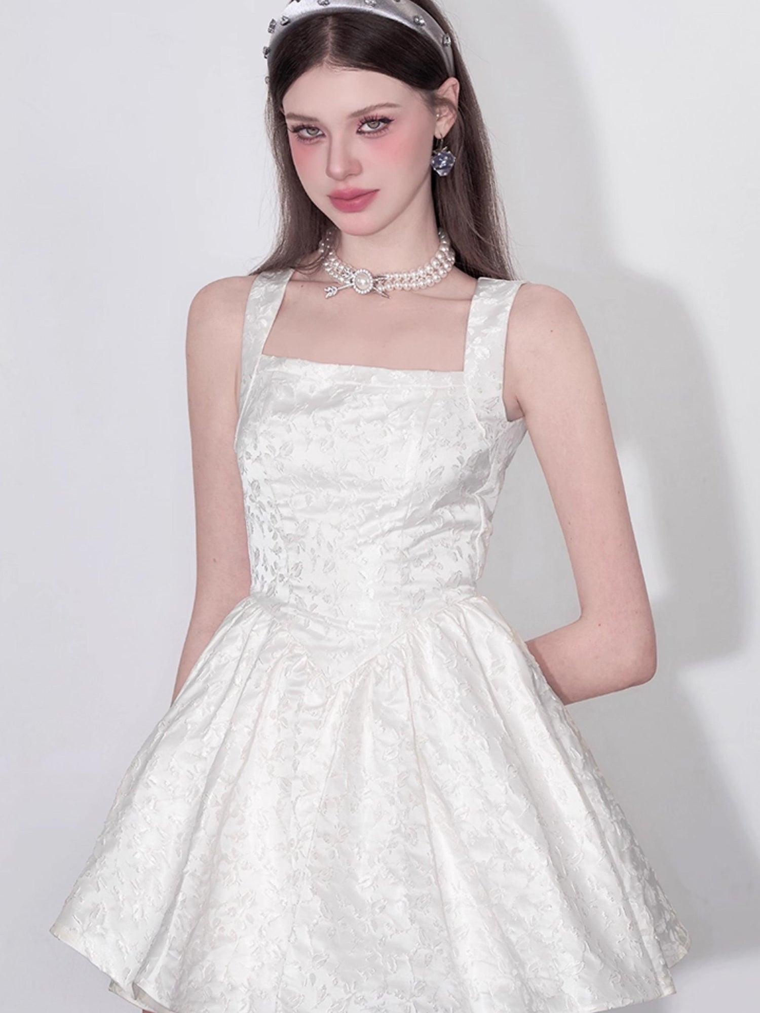 AFTADAWN Tulip Encounter Jacquard Slip Dress V-neck