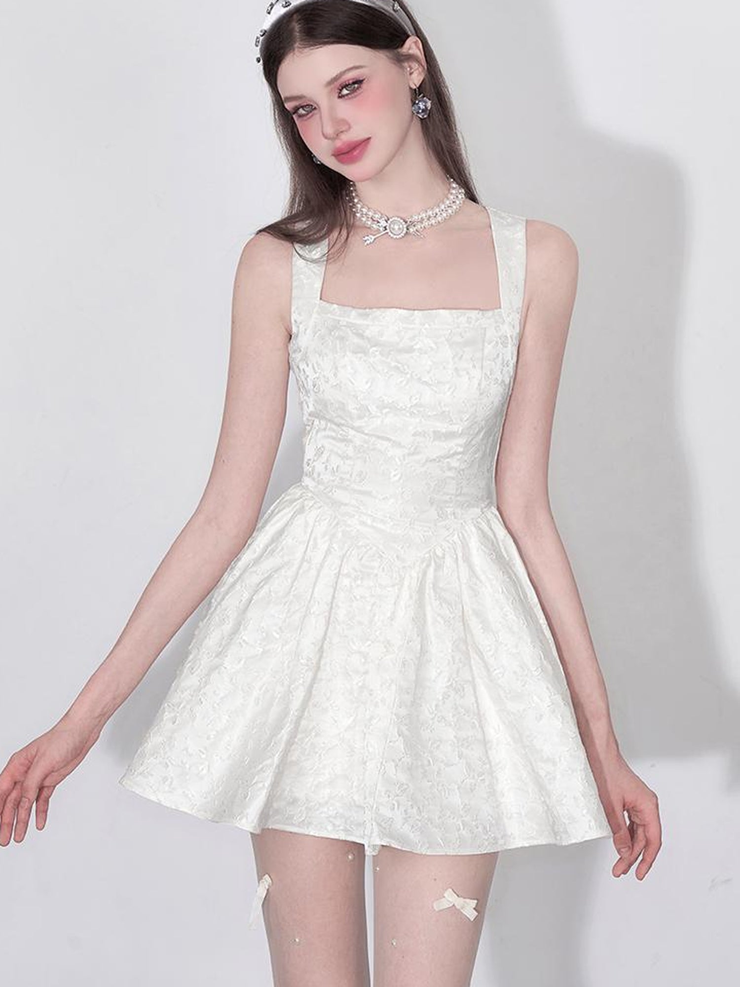 AFTADAWN Tulip Encounter Jacquard Slip Dress V-neck