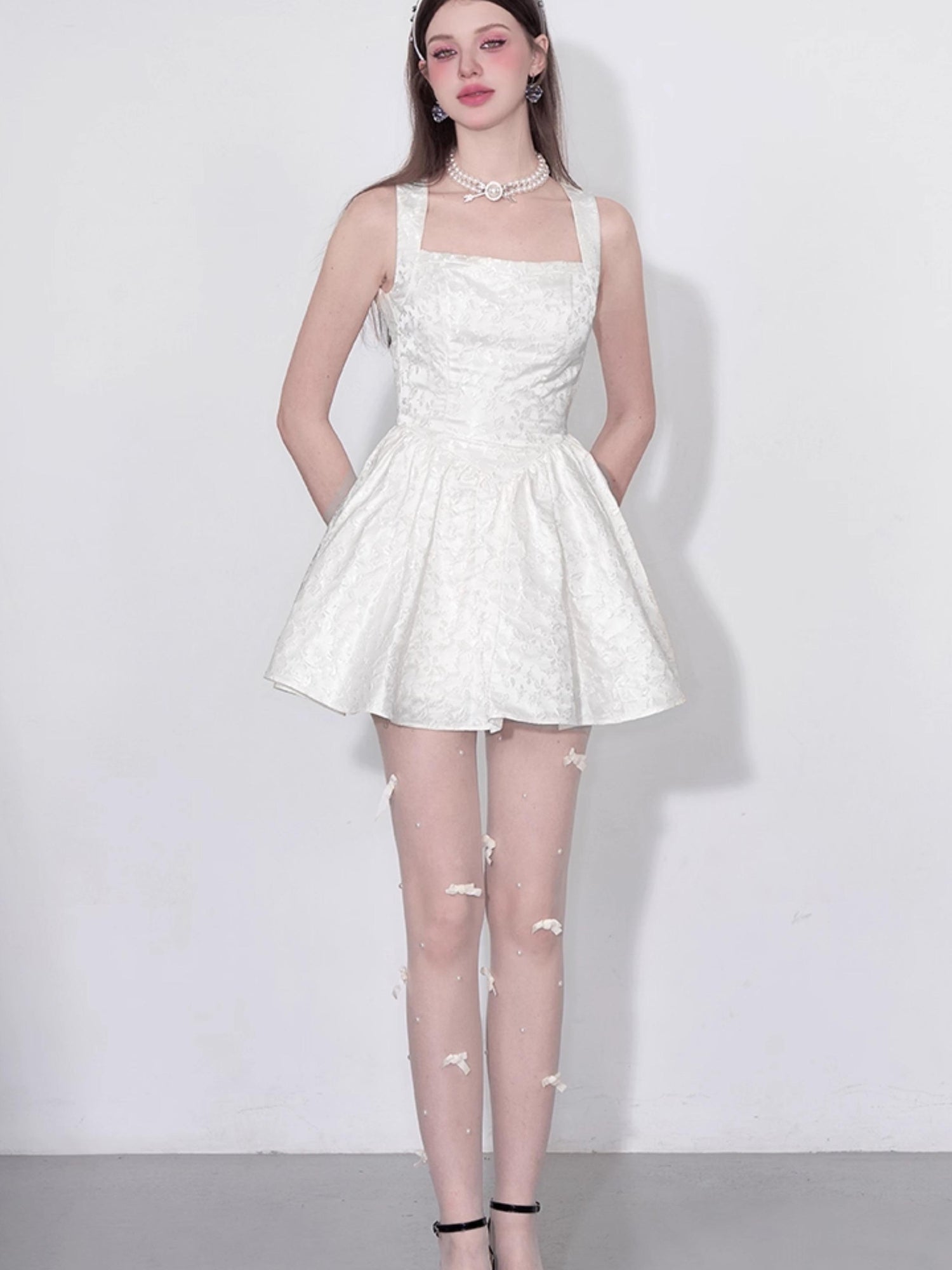 AFTADAWN Tulip Encounter Jacquard Slip Dress V-neck