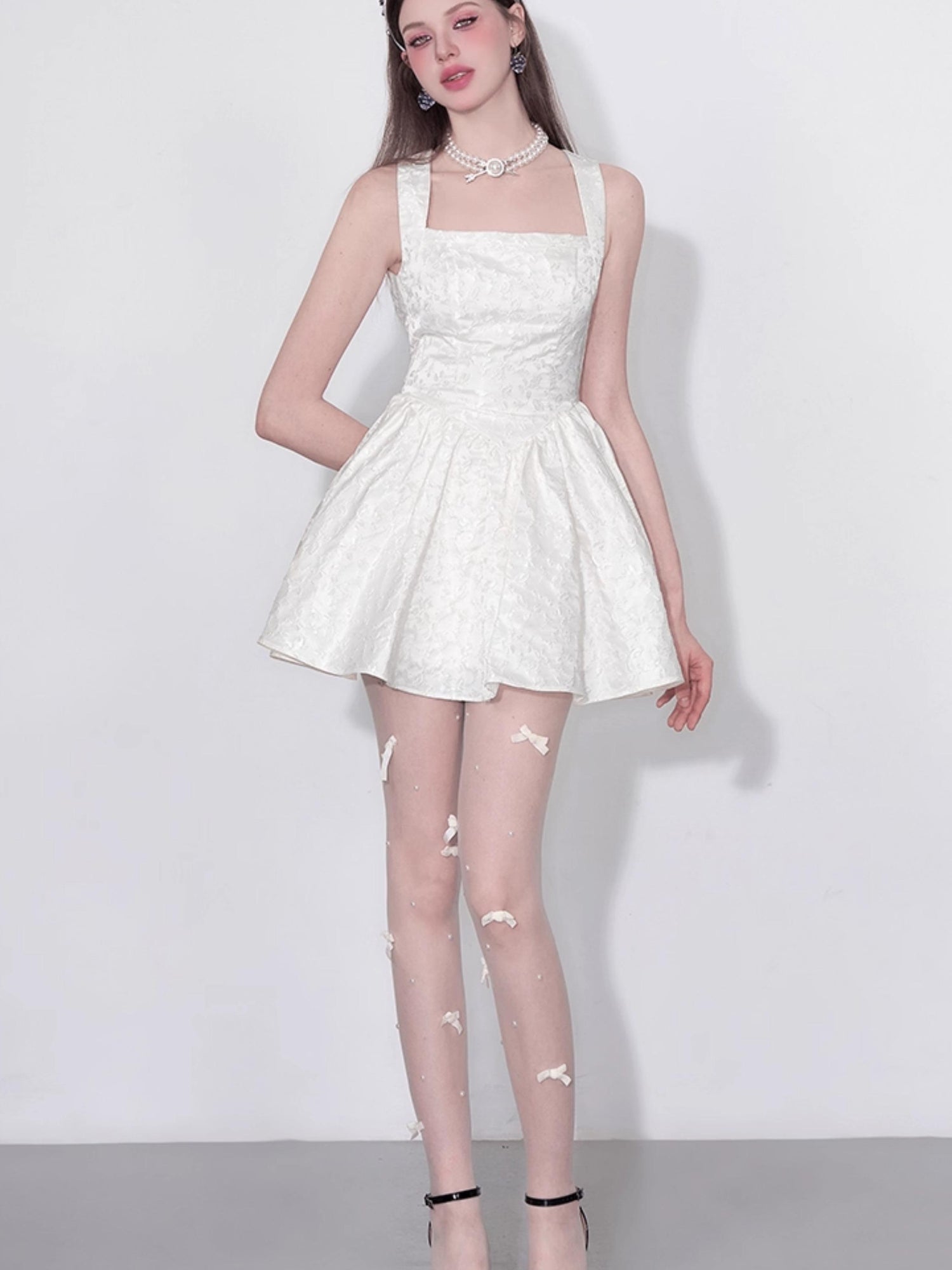 AFTADAWN Tulip Encounter Jacquard Slip Dress V-neck