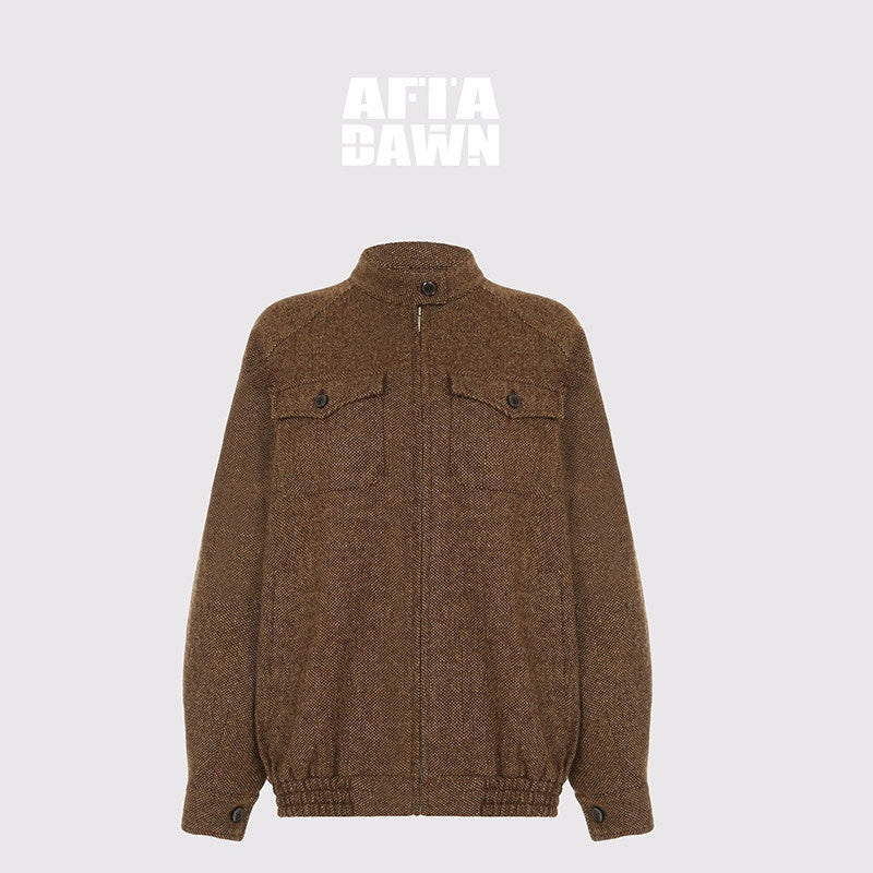 AFTADAWN_Tweed_Stand_Collar_Zipper_Pocket_Boxy_Women&