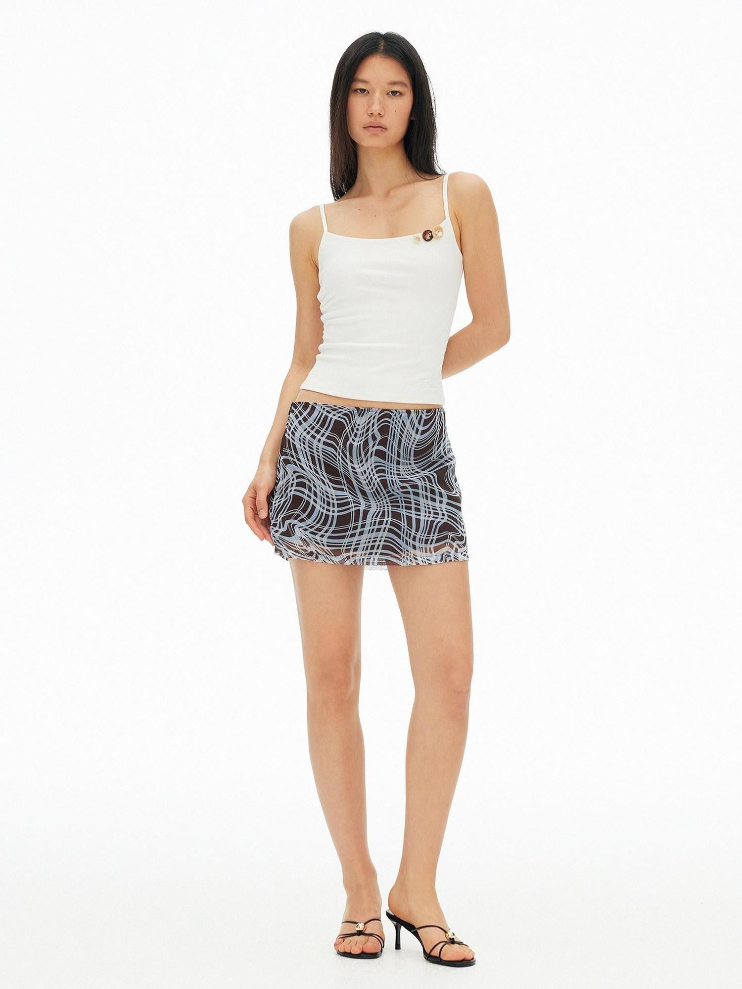 AFTADAWN Twisted Plaid Stripe Print Side Zipper Lined Women&
