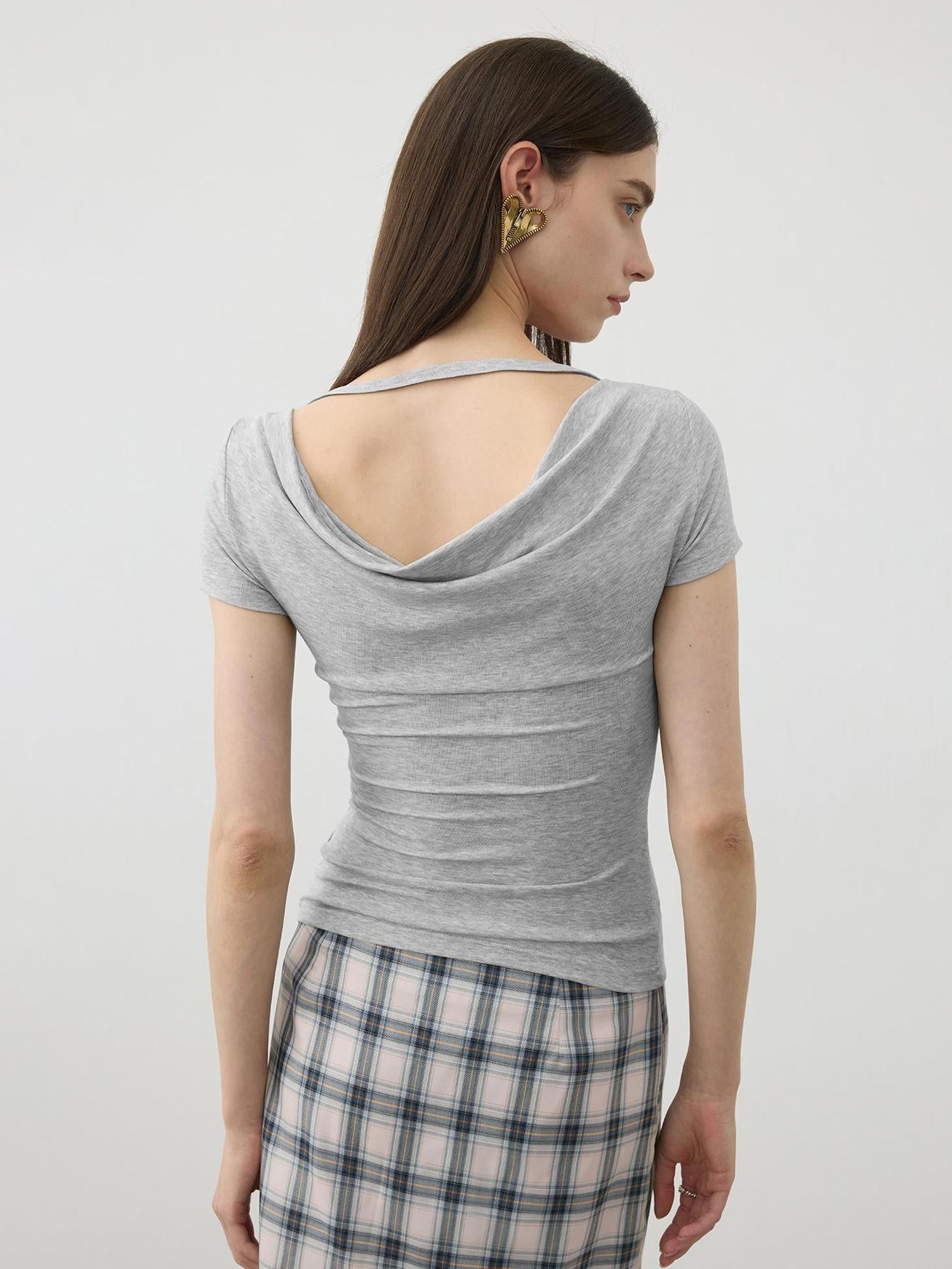 AFTADAWN Two In One Modal Tencel Layered Neck Slim Tee