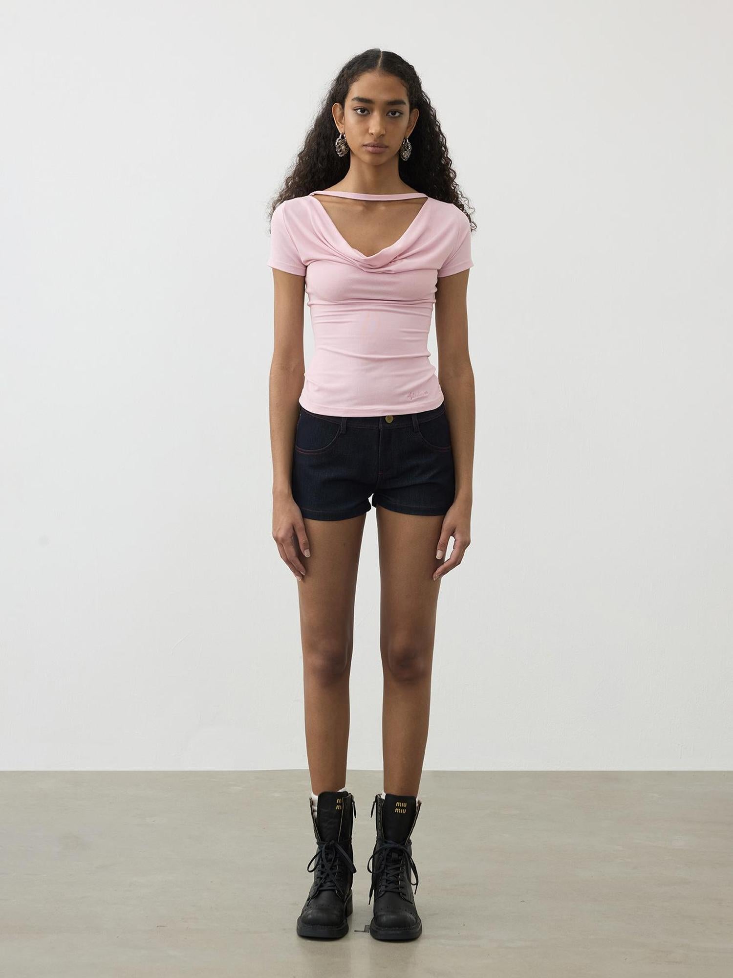 AFTADAWN Two In One Modal Tencel Layered Neck Slim Tee