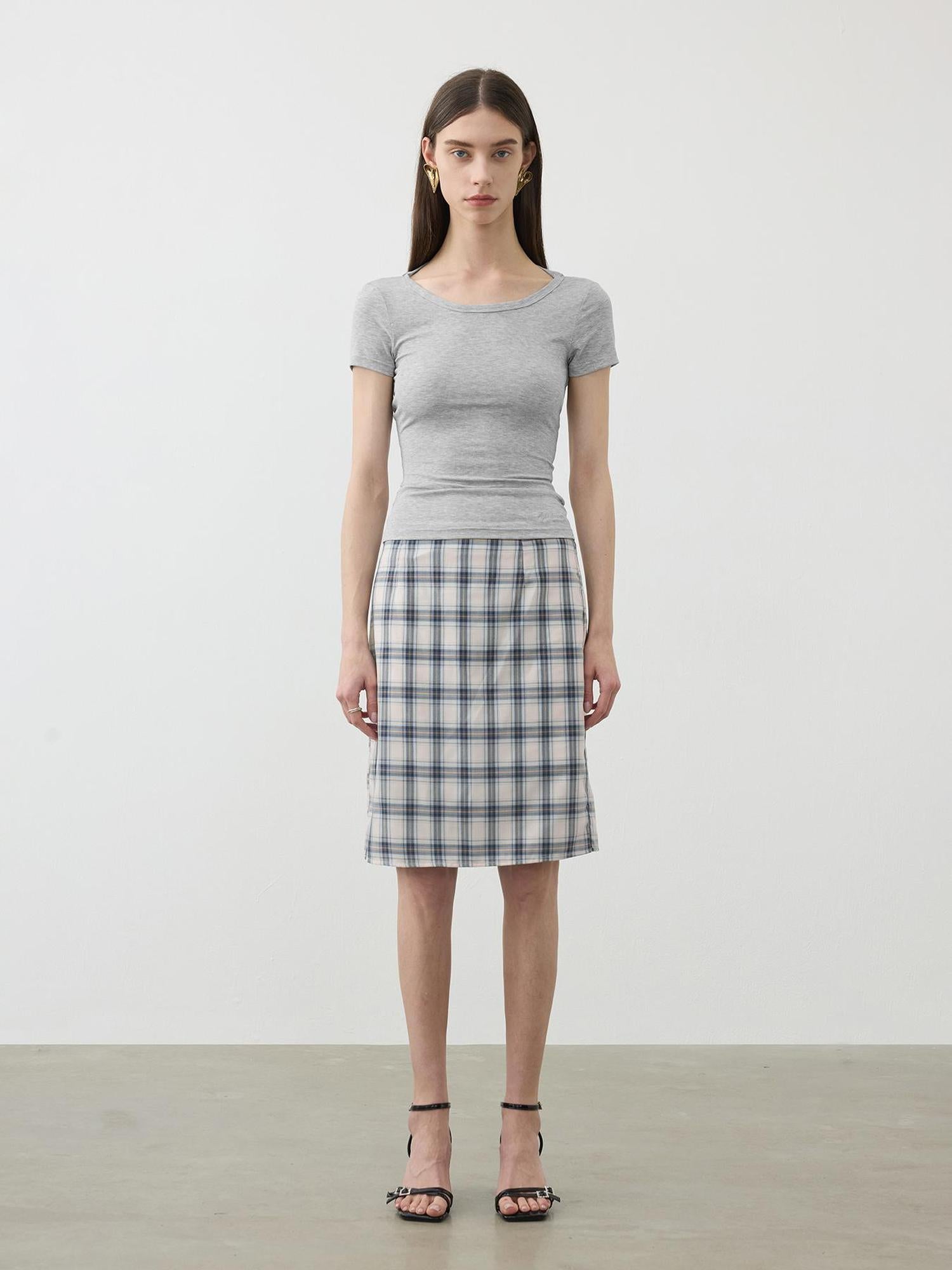 AFTADAWN Two In One Modal Tencel Layered Neck Slim Tee
