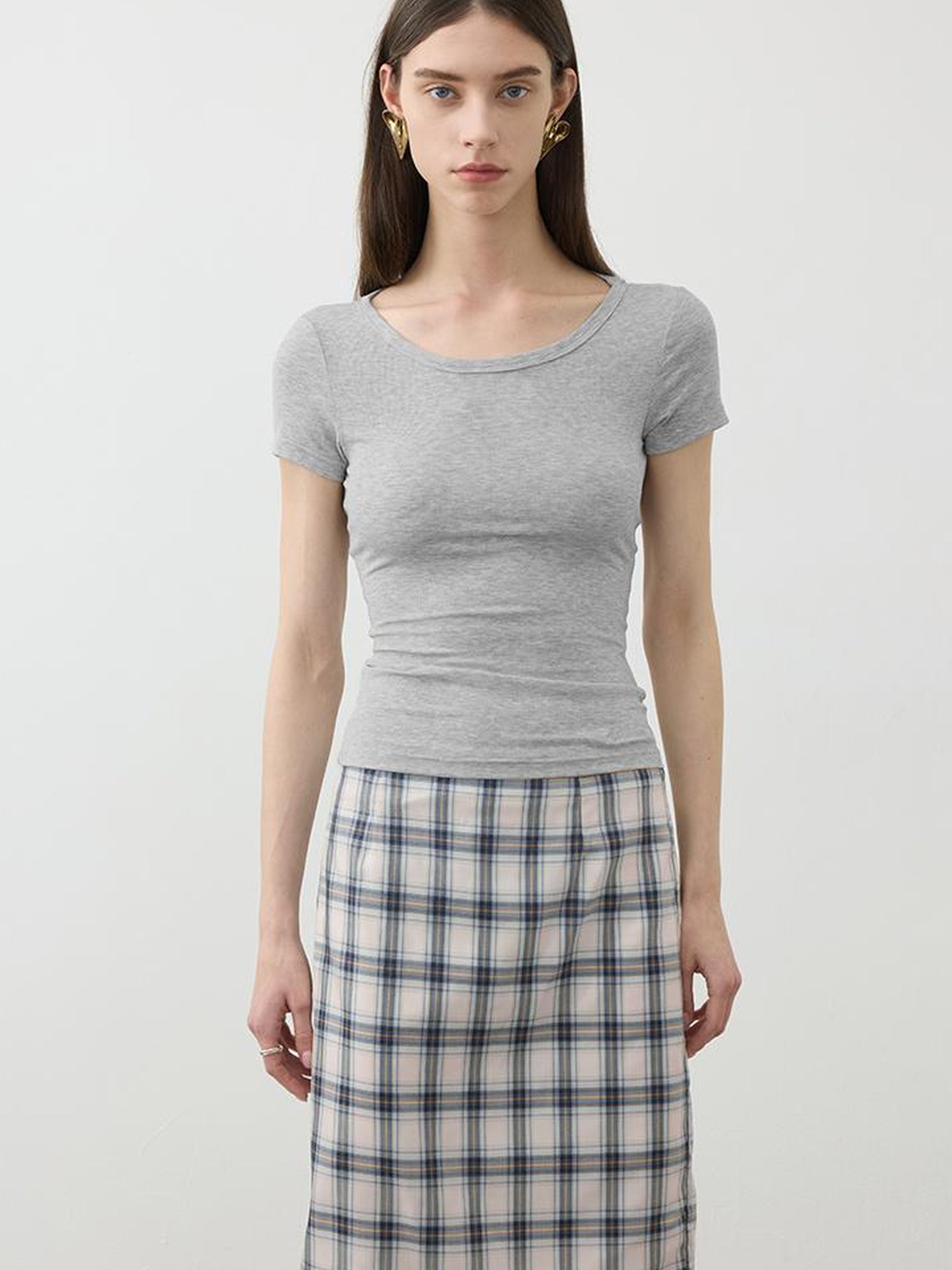 AFTADAWN Two In One Modal Tencel Layered Neck Slim Tee
