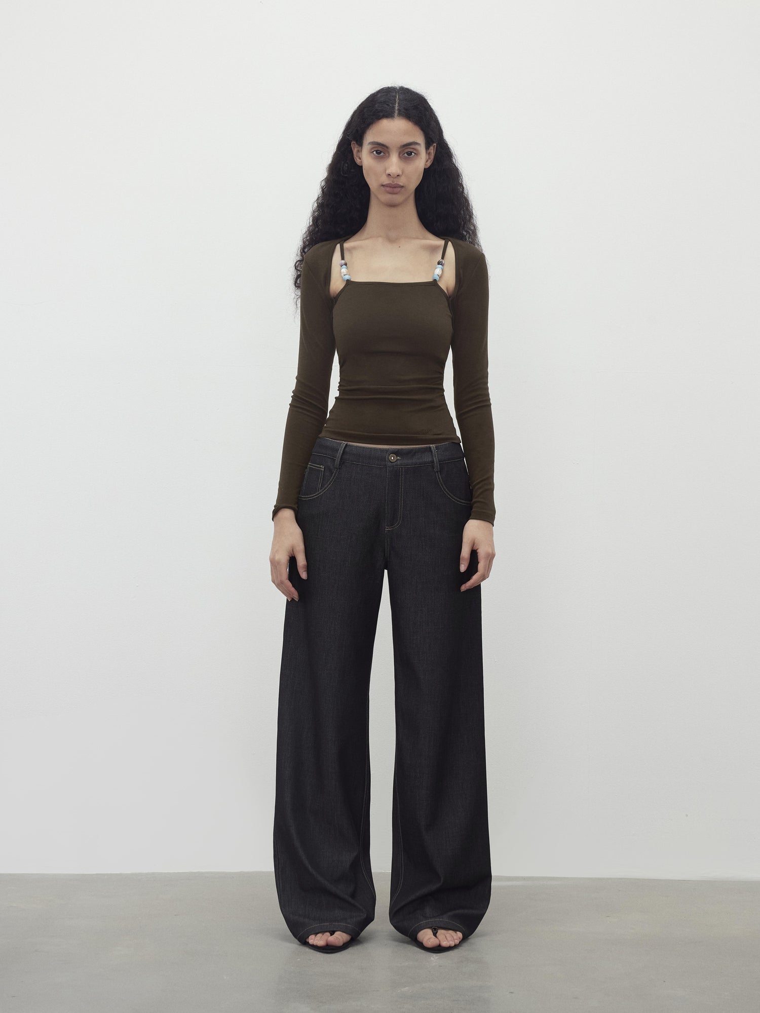 AFTADAWN Two Piece Beaded Sling Mock Neck Long Sleeve Top with Asymmetrical Skirt Set