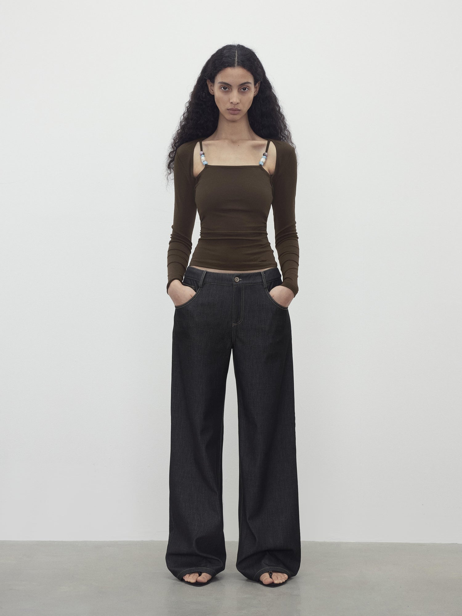 AFTADAWN Two Piece Beaded Sling Mock Neck Long Sleeve Top with Asymmetrical Skirt Set