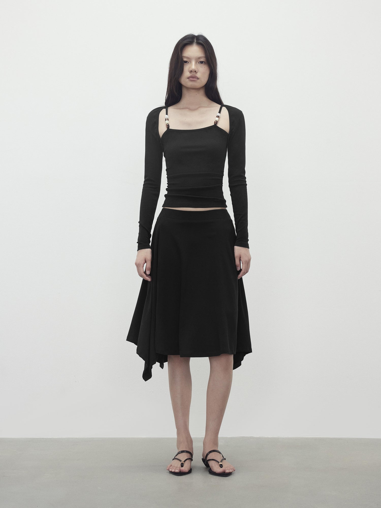 AFTADAWN Two Piece Beaded Sling Mock Neck Long Sleeve Top with Asymmetrical Skirt Set