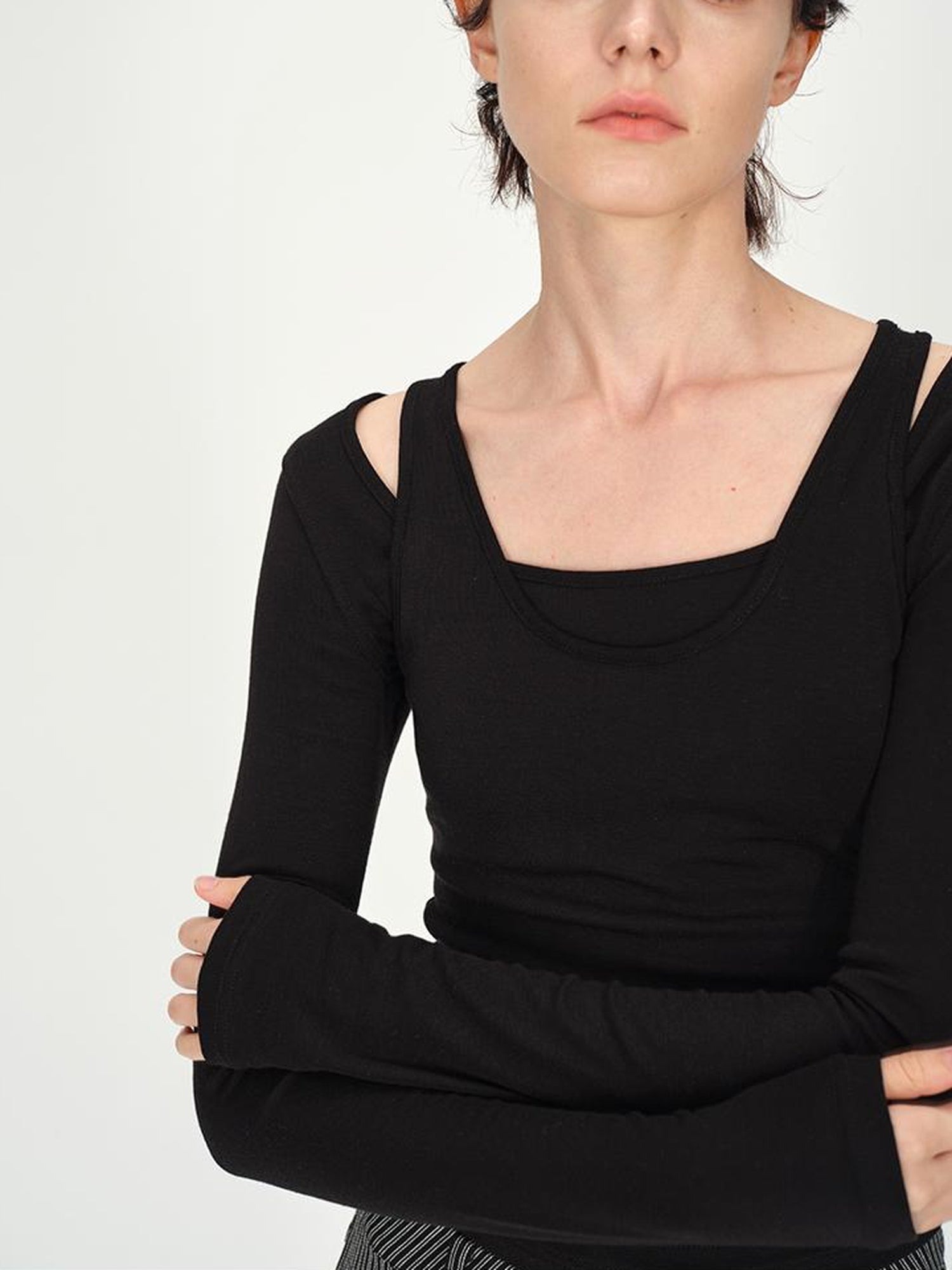 AFTADAWN Two Piece Layered Sleeveless Vest Long Sleeve Top