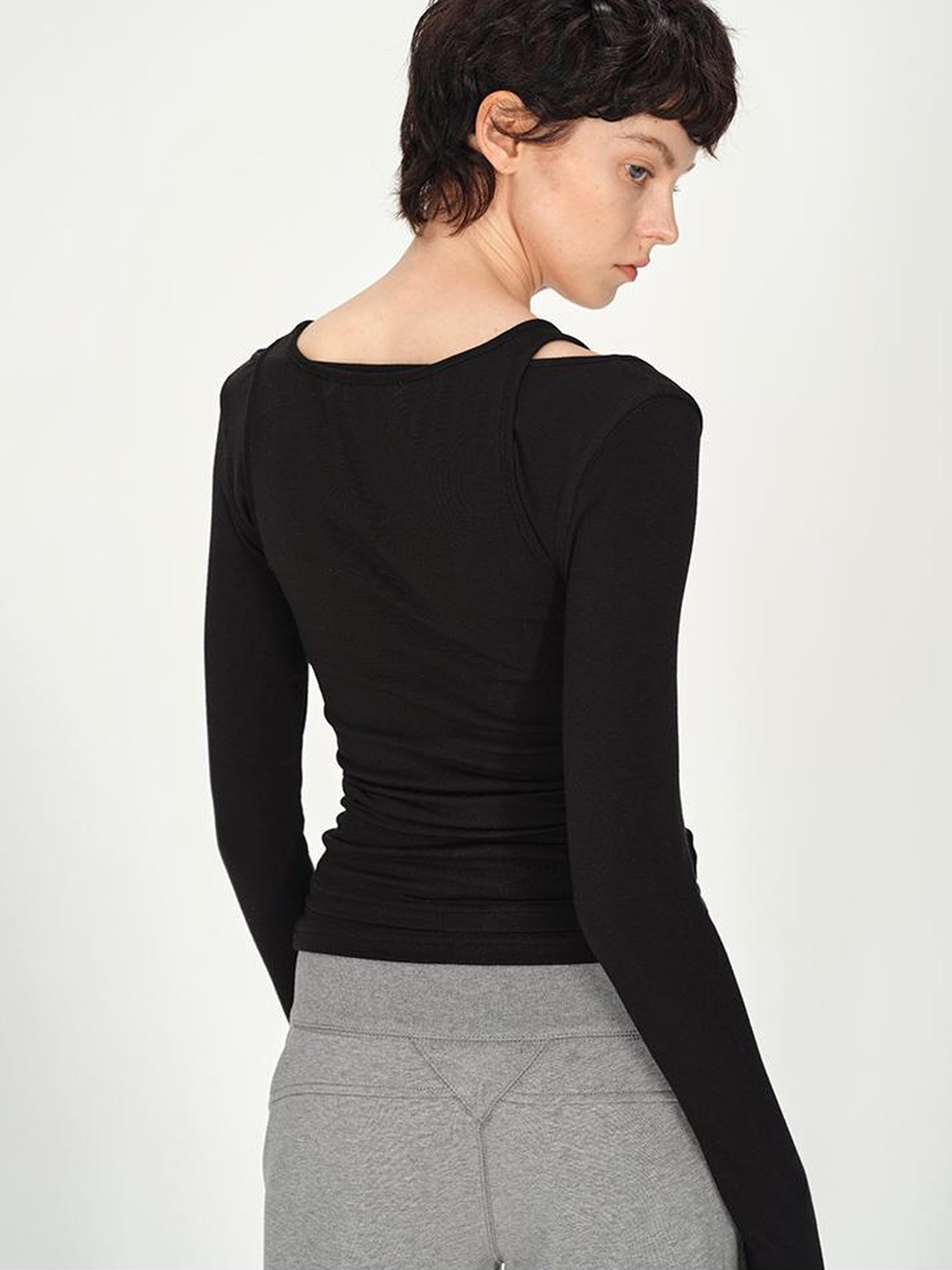 AFTADAWN Two Piece Layered Sleeveless Vest Long Sleeve Top