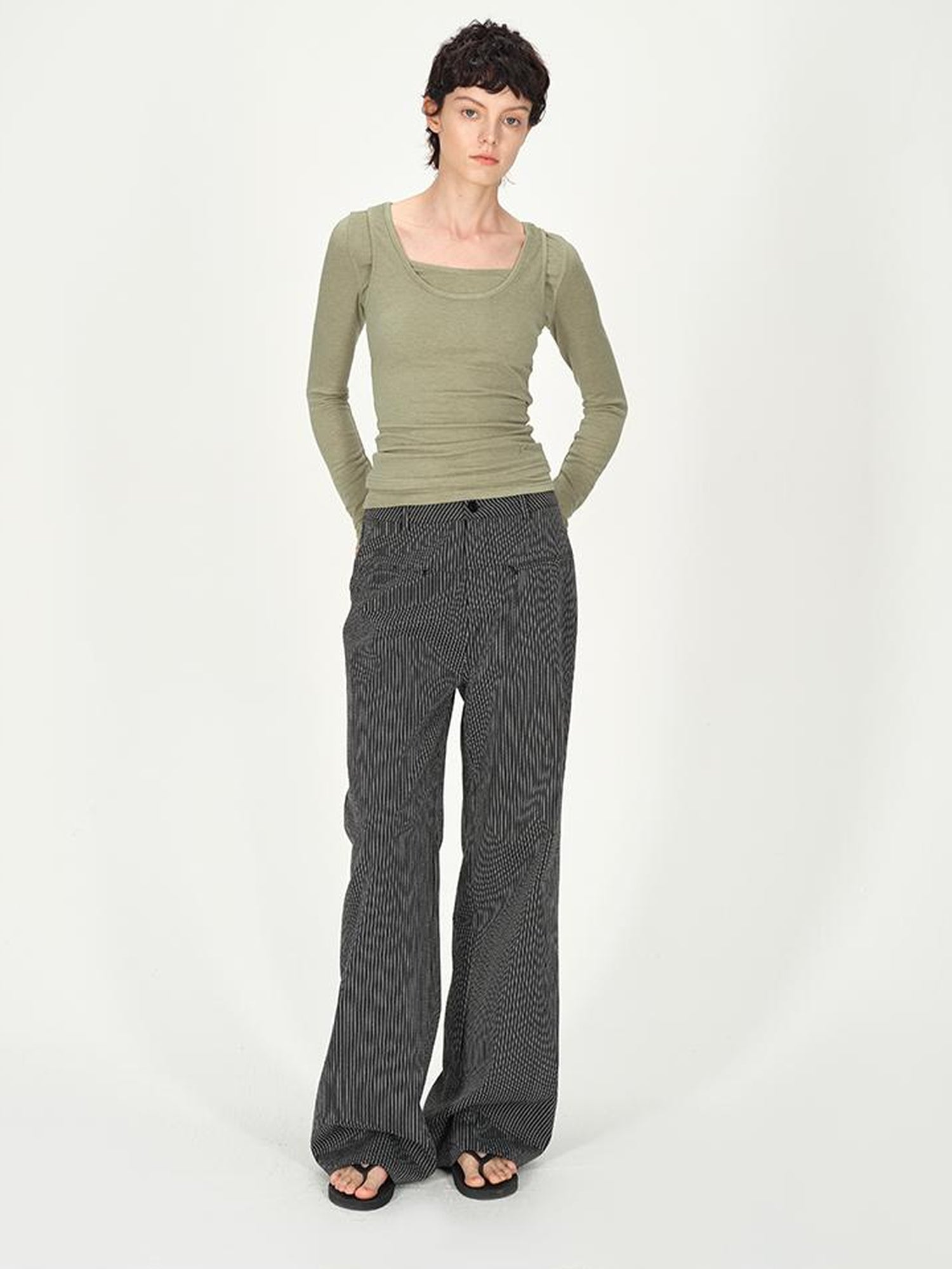 AFTADAWN Two Piece Layered Sleeveless Vest Long Sleeve Top