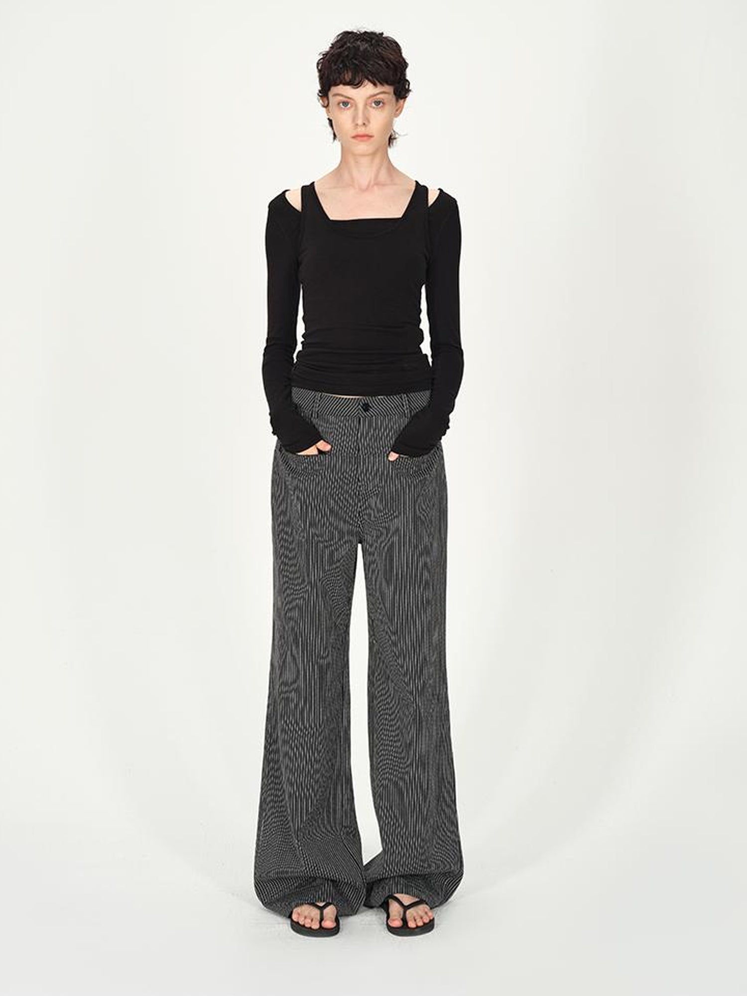 AFTADAWN Two Piece Layered Sleeveless Vest Long Sleeve Top