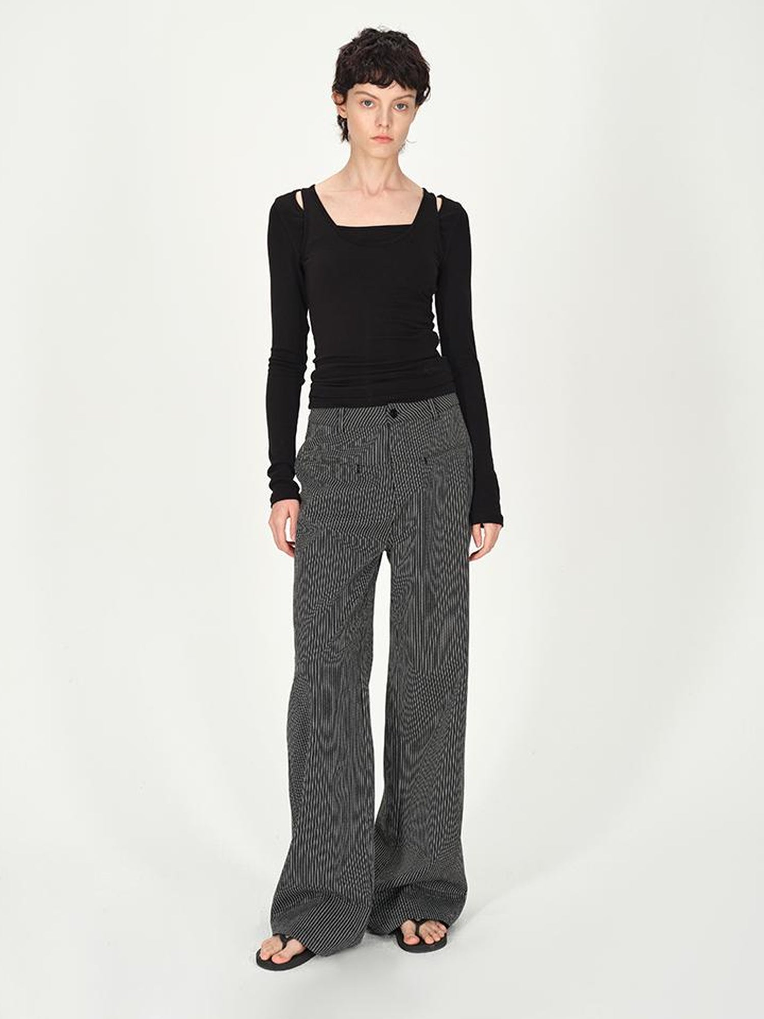 AFTADAWN Two Piece Layered Sleeveless Vest Long Sleeve Top