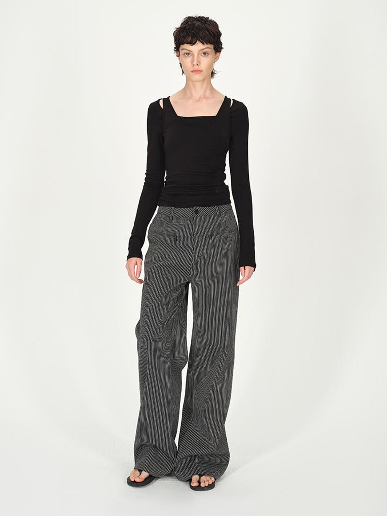 AFTADAWN Two Piece Layered Sleeveless Vest Long Sleeve Top