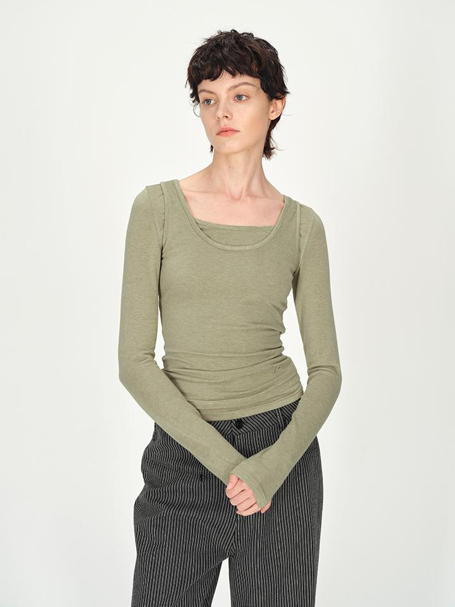 AFTADAWN Two Piece Layered Sleeveless Vest Long Sleeve Top