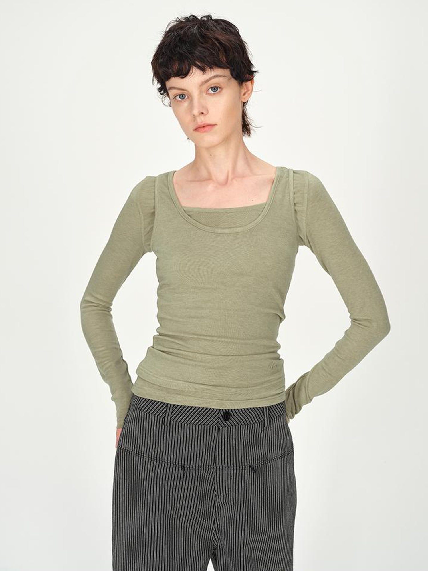 AFTADAWN Two Piece Layered Sleeveless Vest Long Sleeve Top