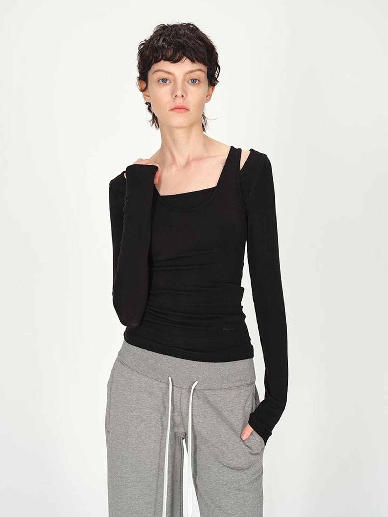 AFTADAWN Two Piece Layered Sleeveless Vest Long Sleeve Top