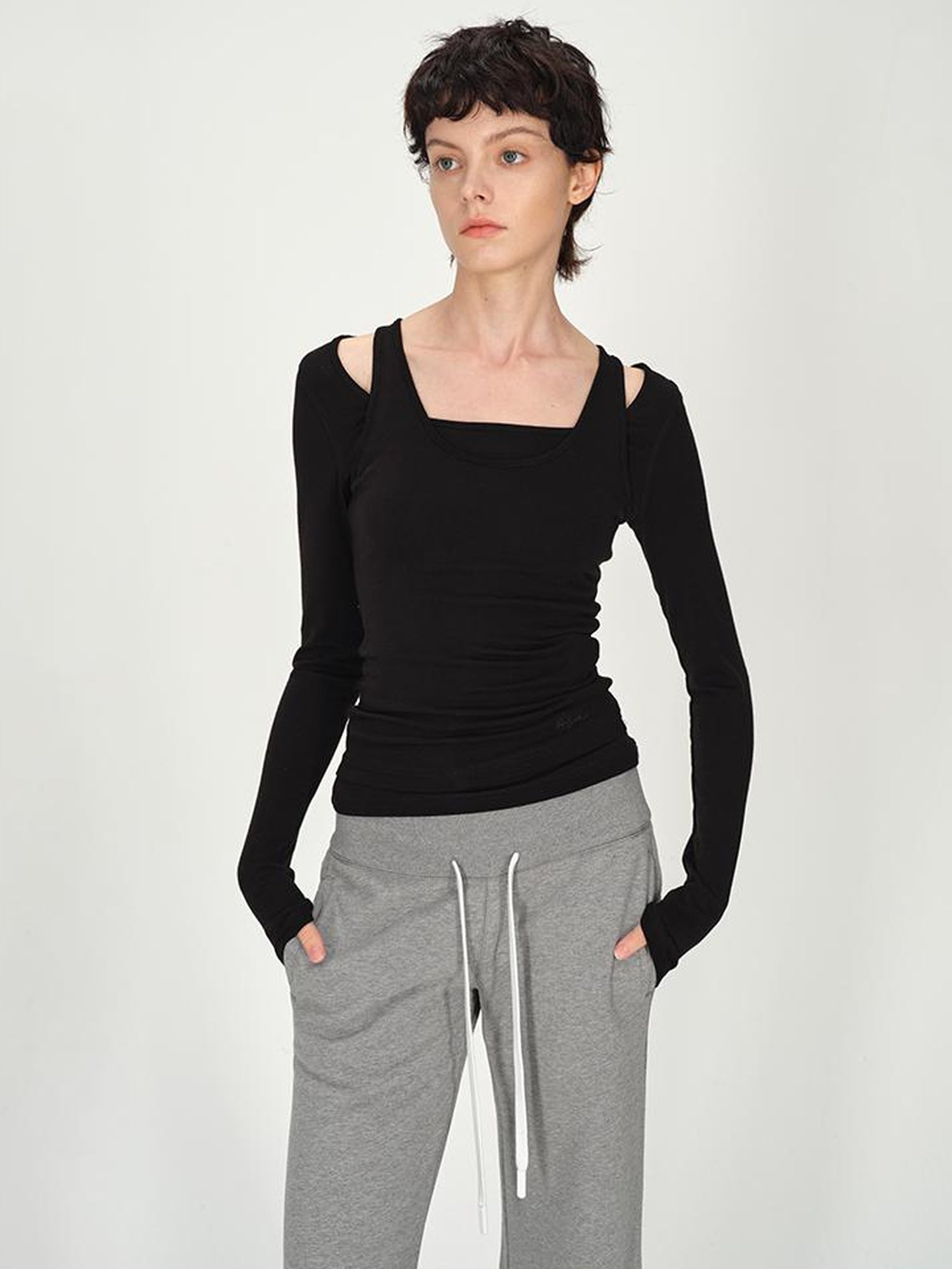 AFTADAWN Two Piece Layered Sleeveless Vest Long Sleeve Top