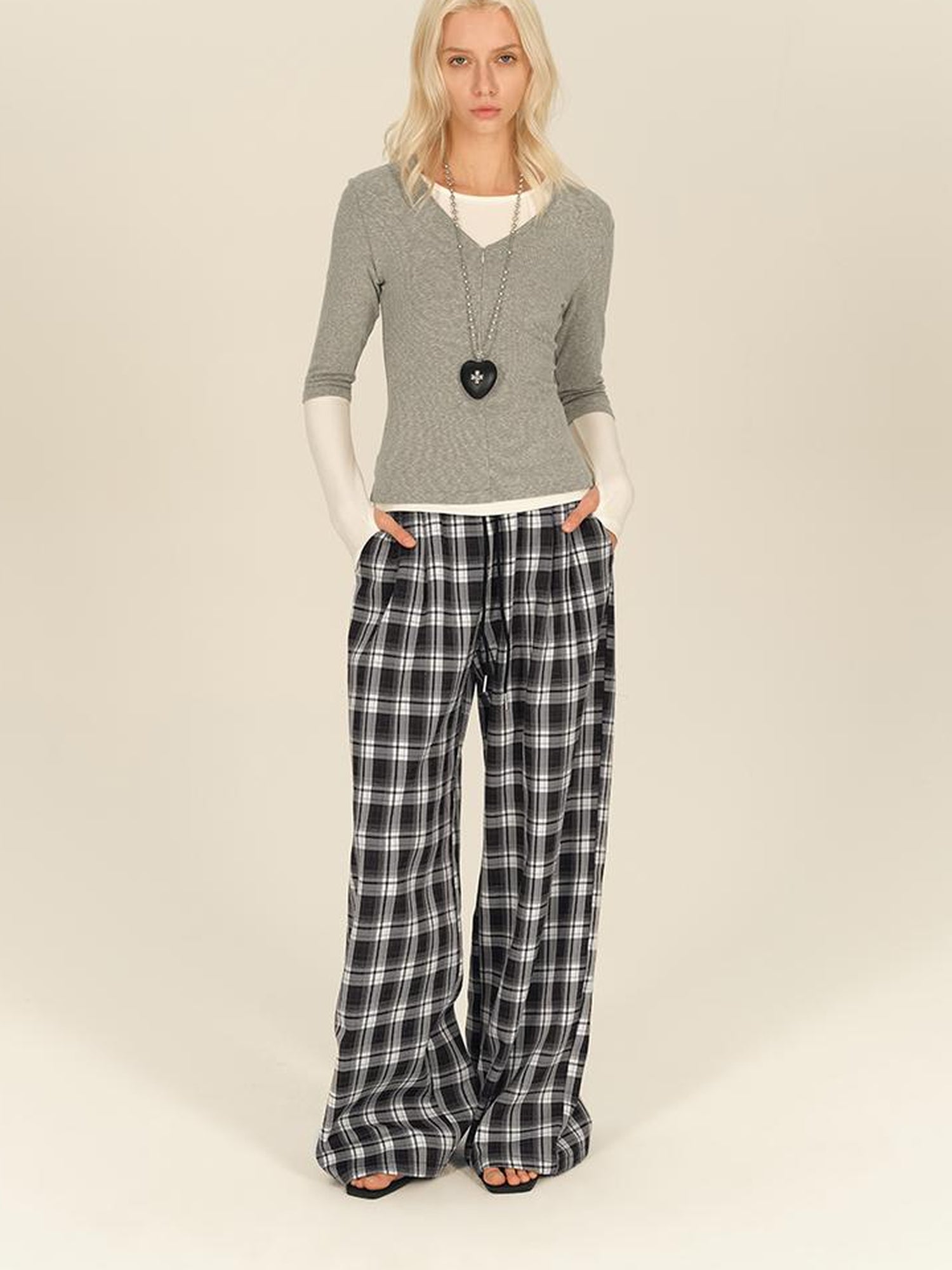 AFTADAWN Two Piece Layered V-neck Zip Front Tee