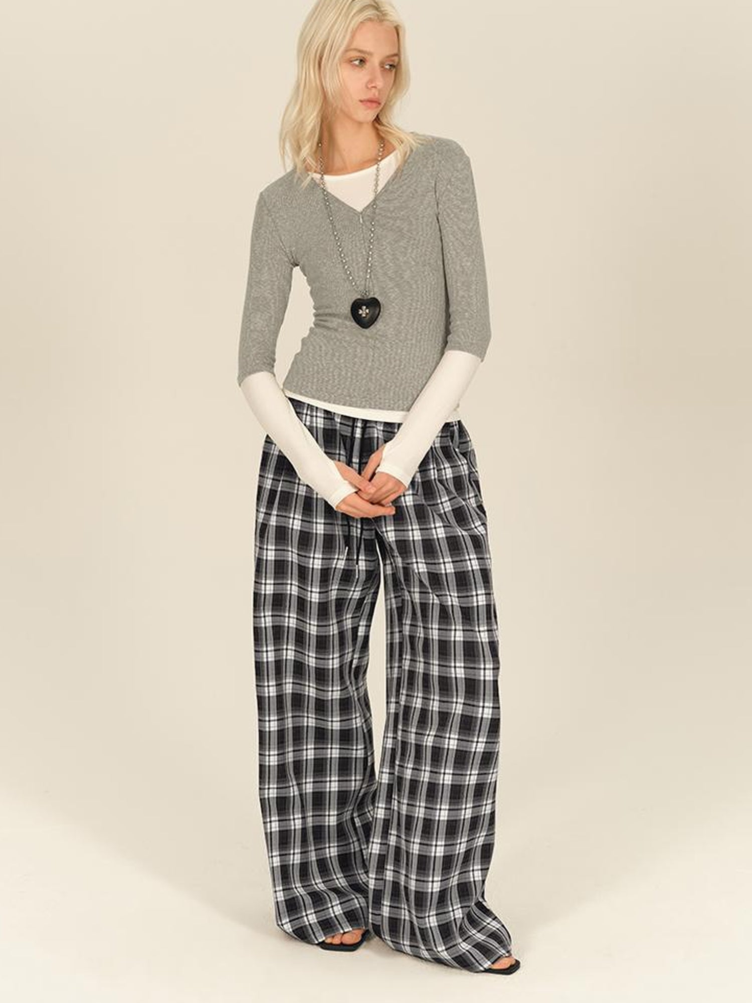 AFTADAWN Two Piece Layered V-neck Zip Front Tee
