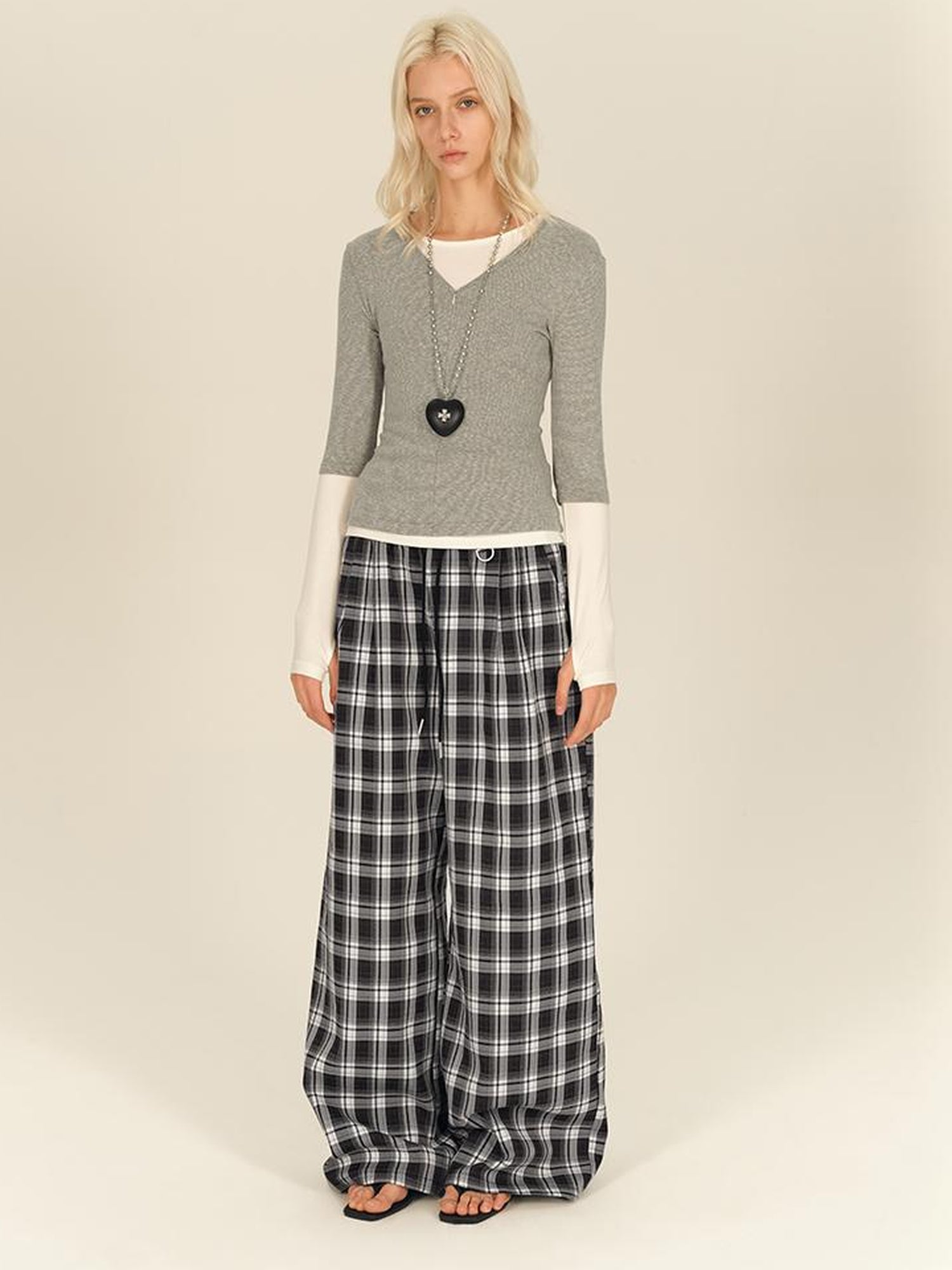 AFTADAWN Two Piece Layered V-neck Zip Front Tee