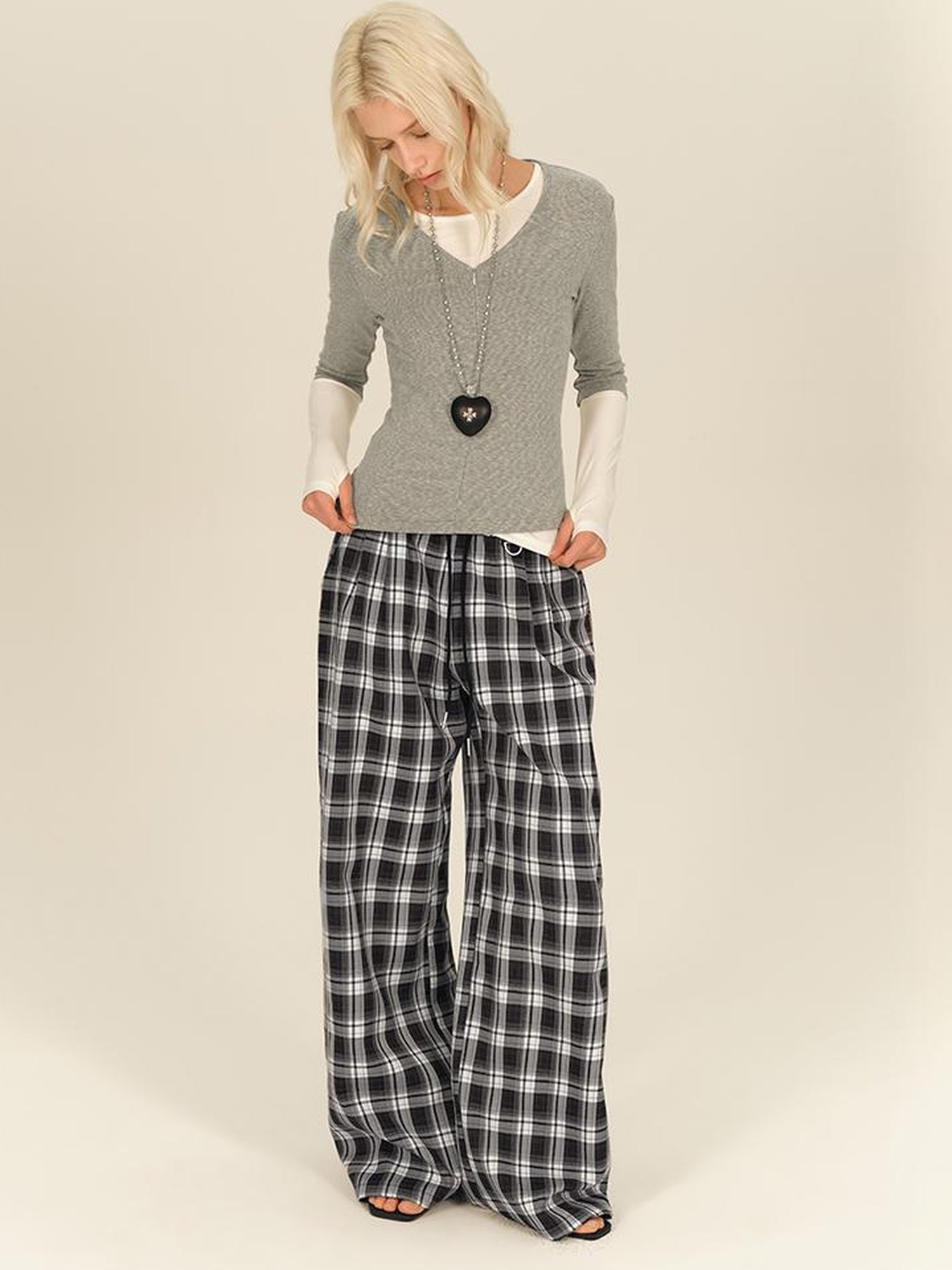 AFTADAWN Two Piece Layered V-neck Zip Front Tee