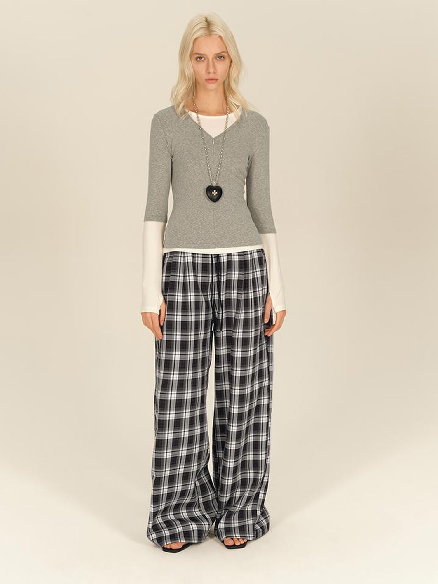 AFTADAWN Two Piece Layered V-neck Zip Front Tee
