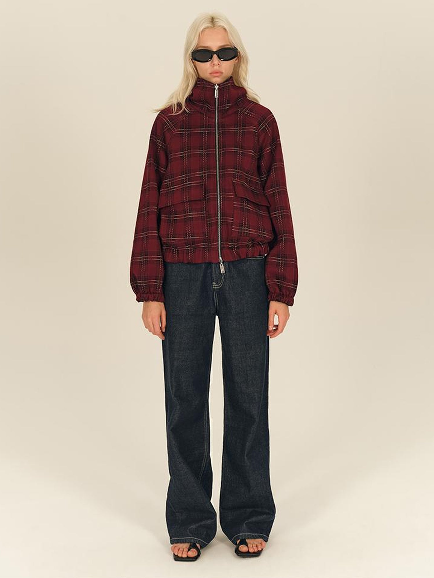 AFTADAWN Two Sided Red Plaid Oversized Reversible Jacket