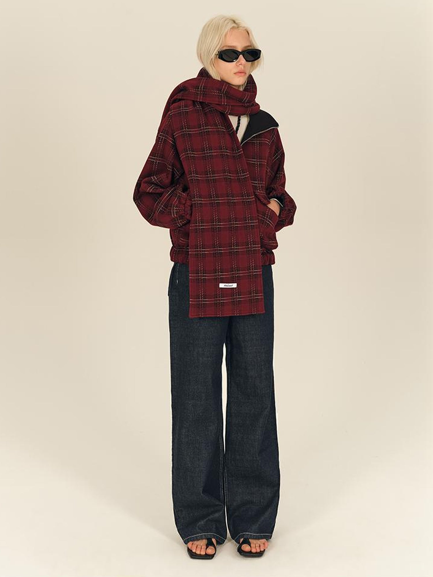 AFTADAWN Two Sided Red Plaid Oversized Reversible Jacket