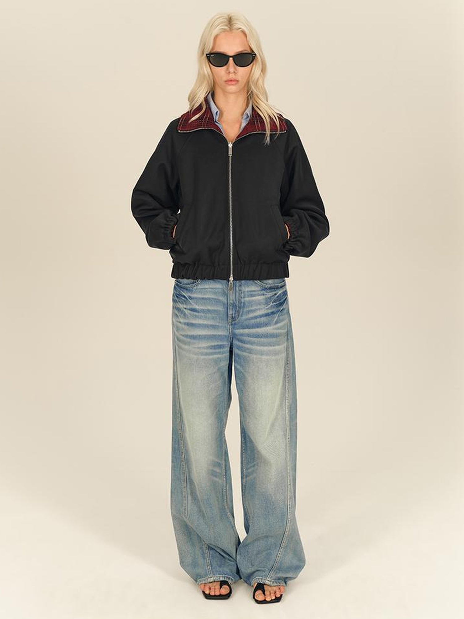 AFTADAWN Two Sided Red Plaid Oversized Reversible Jacket