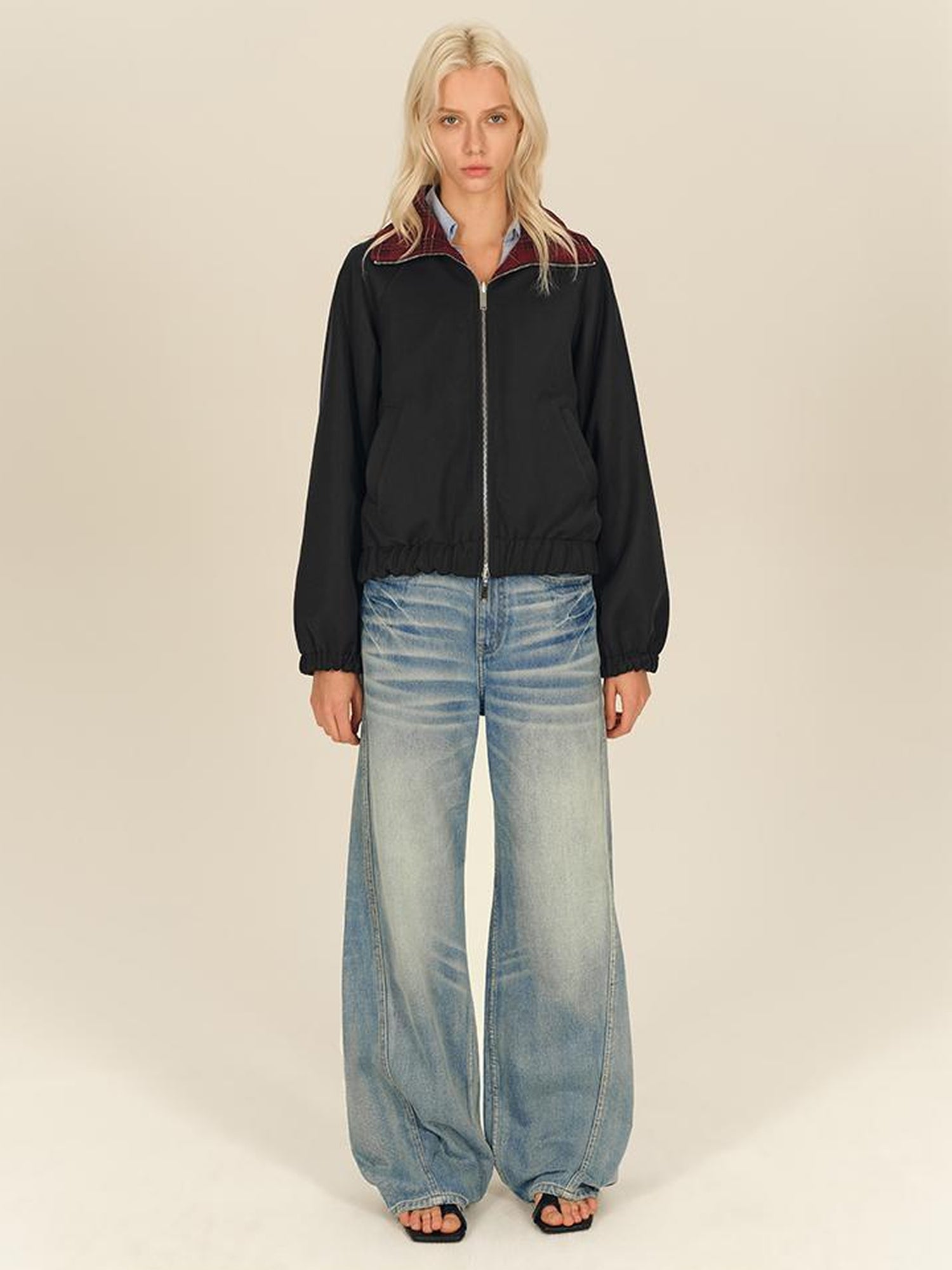 AFTADAWN Two Sided Red Plaid Oversized Reversible Jacket