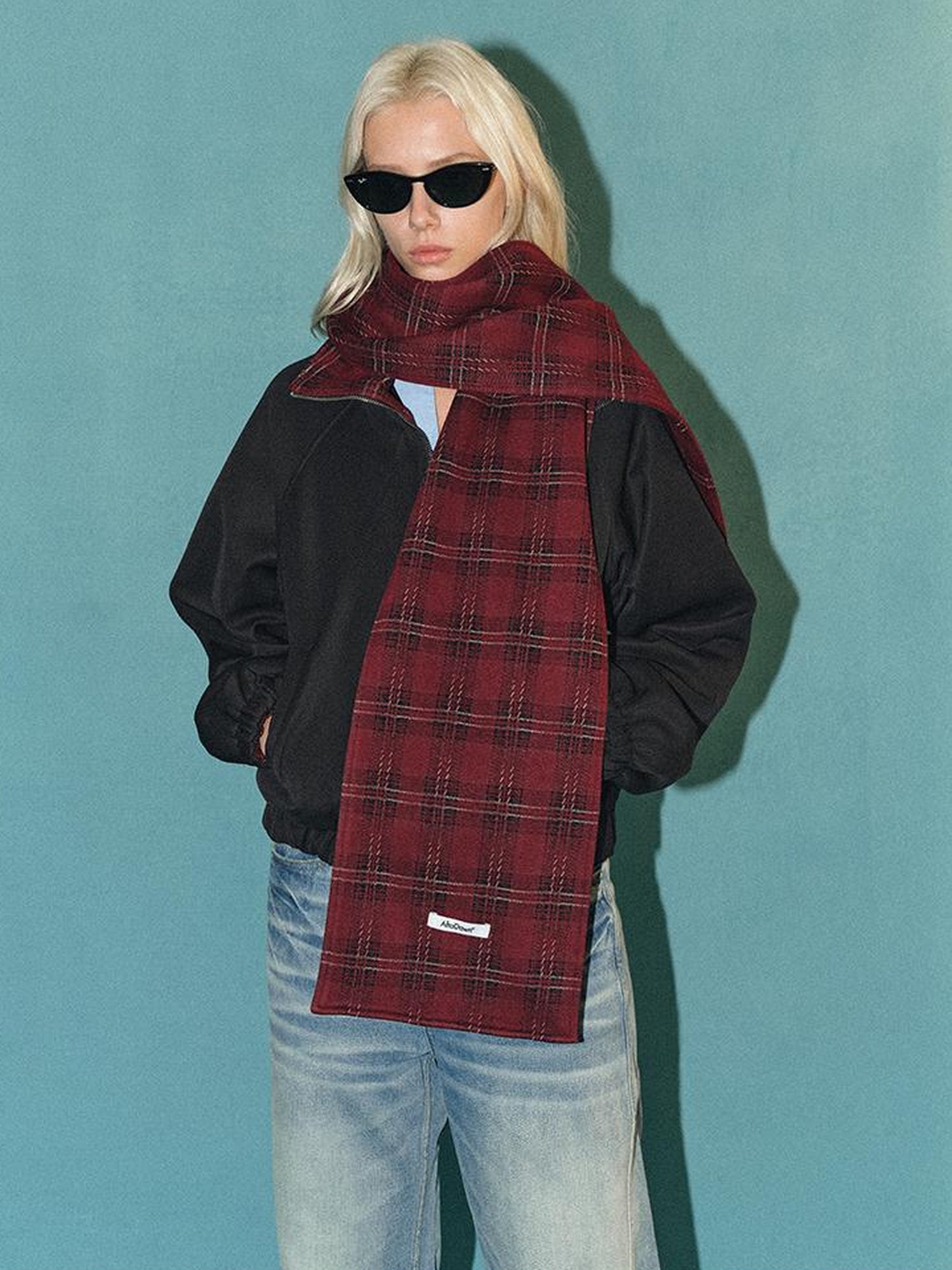 AFTADAWN Two Sided Red Plaid Oversized Reversible Jacket