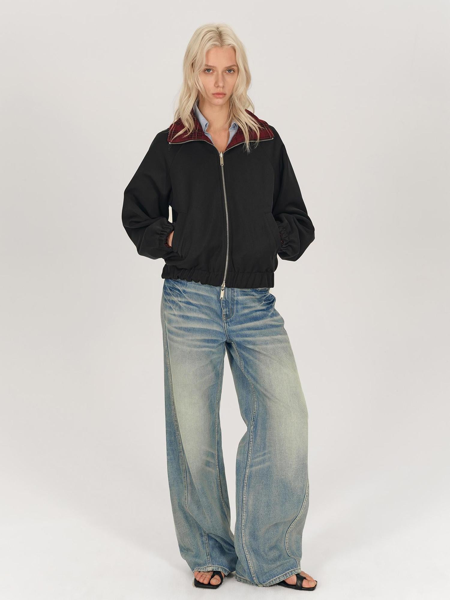 AFTADAWN Two Sided Red Plaid Oversized Reversible Jacket