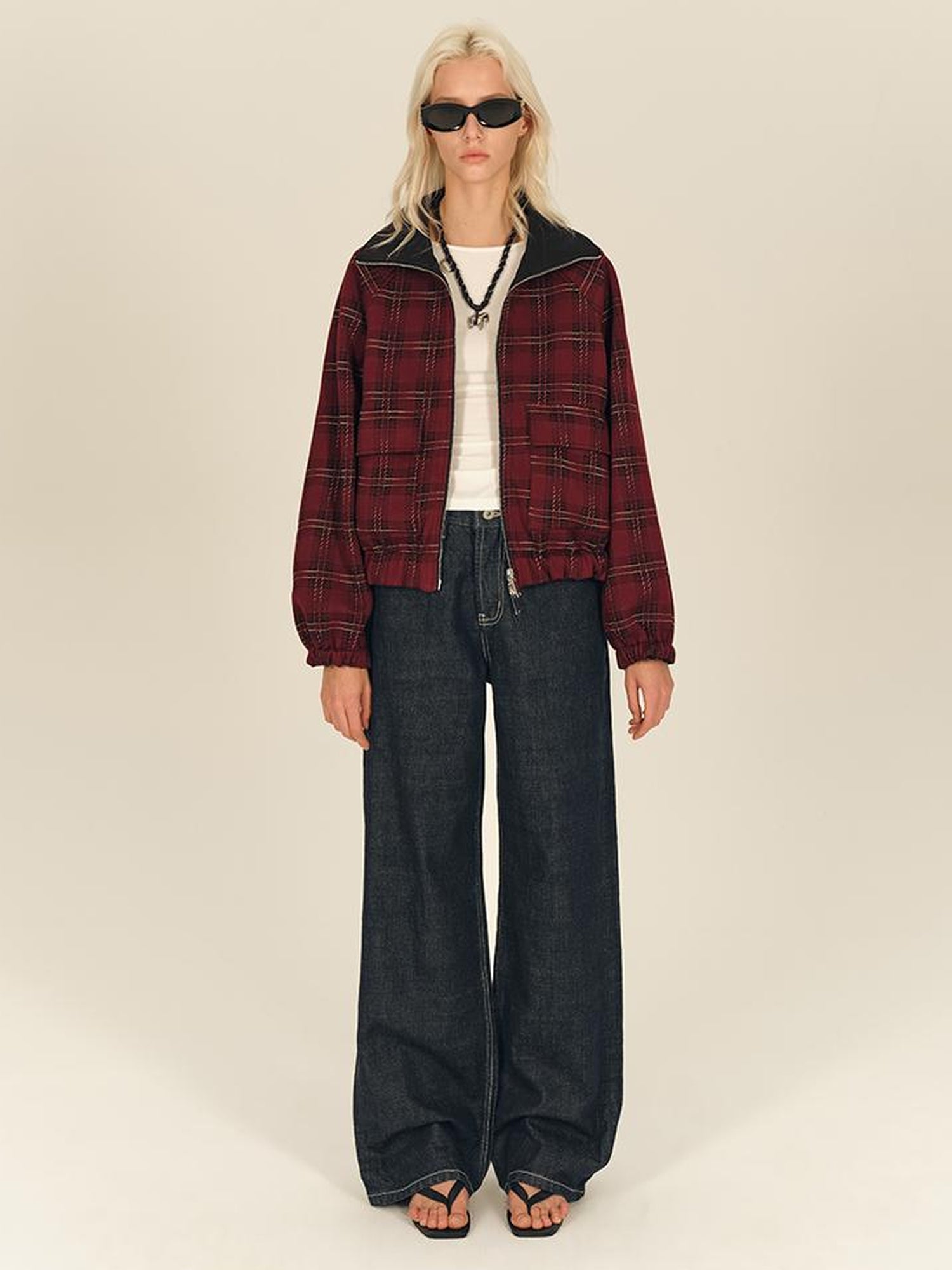 AFTADAWN Two Sided Red Plaid Oversized Reversible Jacket