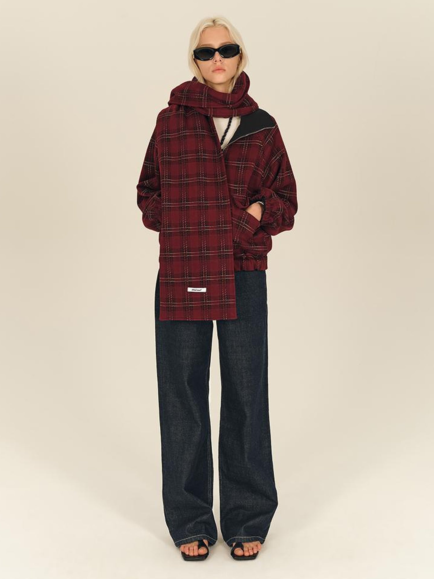 AFTADAWN Two Sided Red Plaid Oversized Reversible Jacket