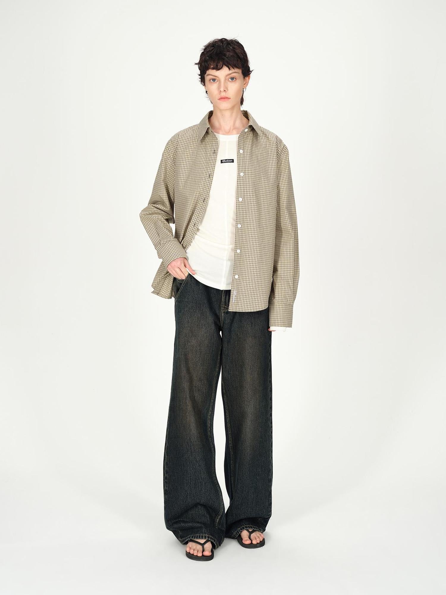 AFTADAWN Two Tone Check Oversized Cotton Shirt