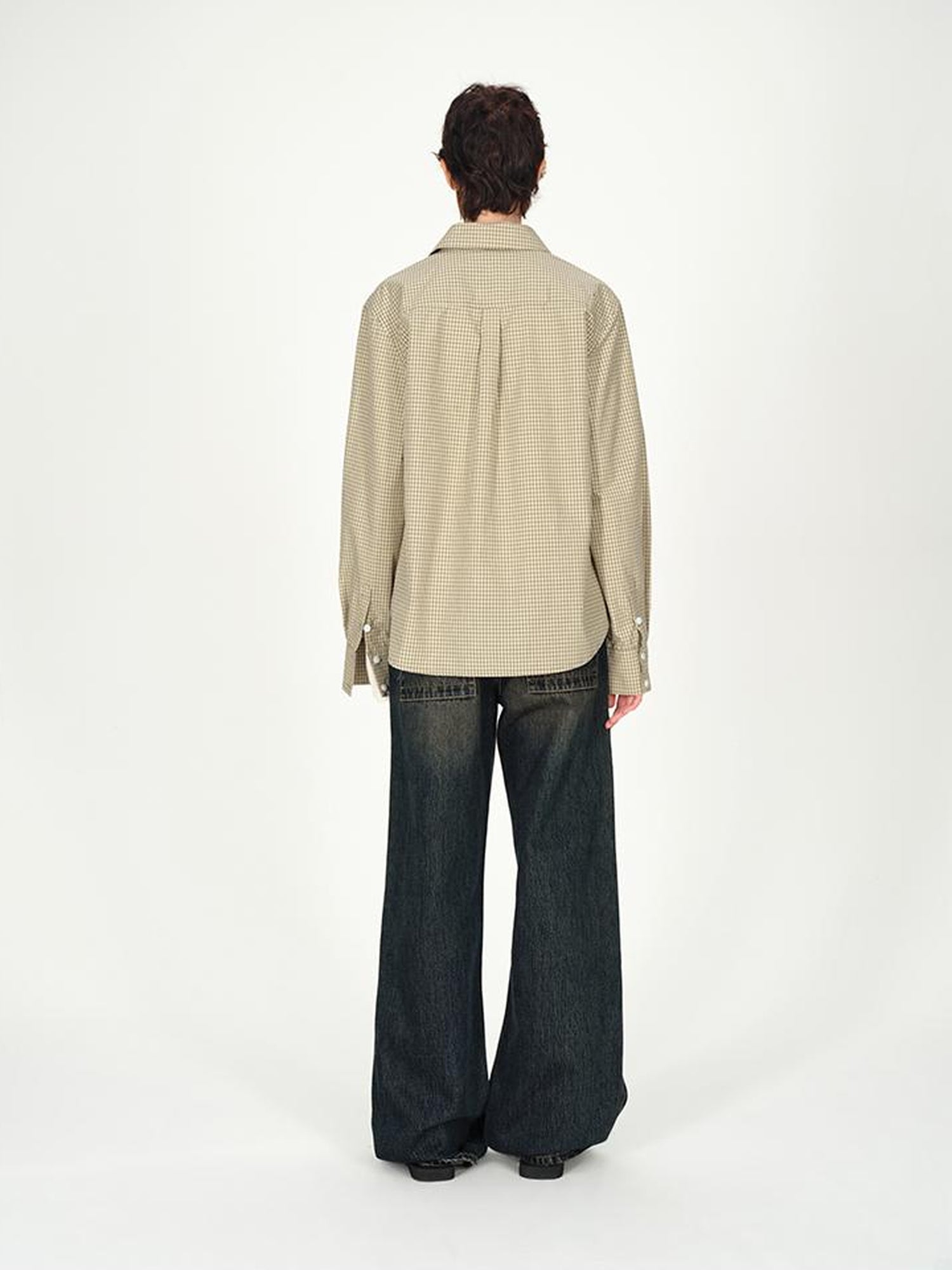 AFTADAWN Two Tone Check Oversized Cotton Shirt