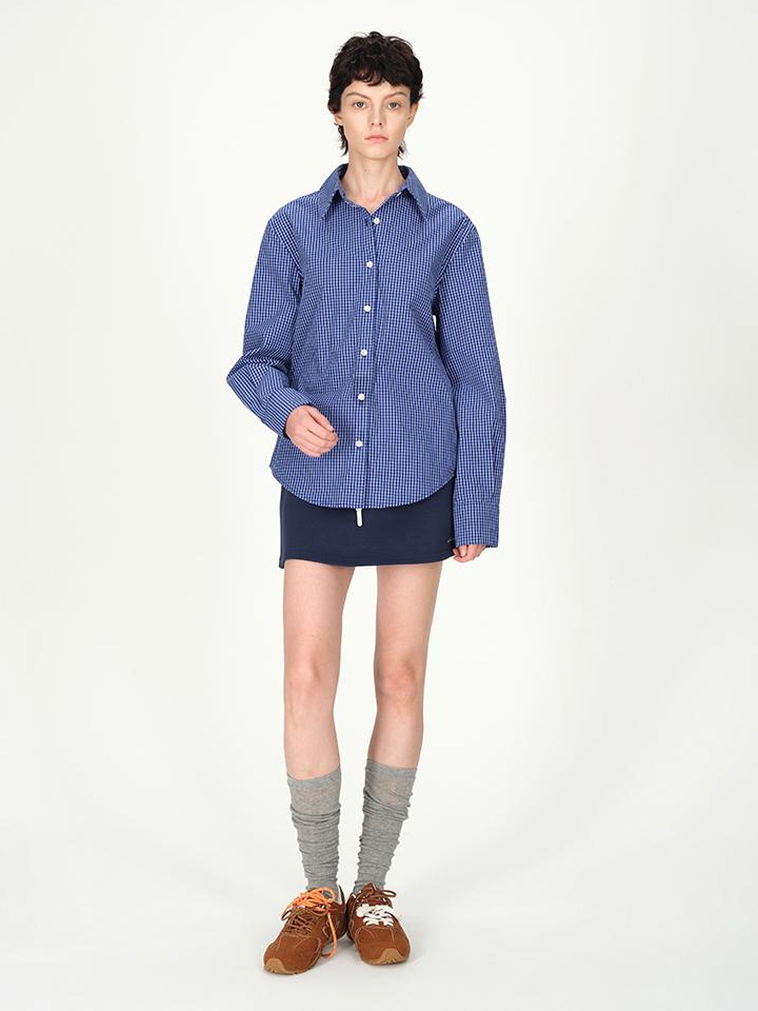 AFTADAWN Two Tone Check Oversized Cotton Shirt