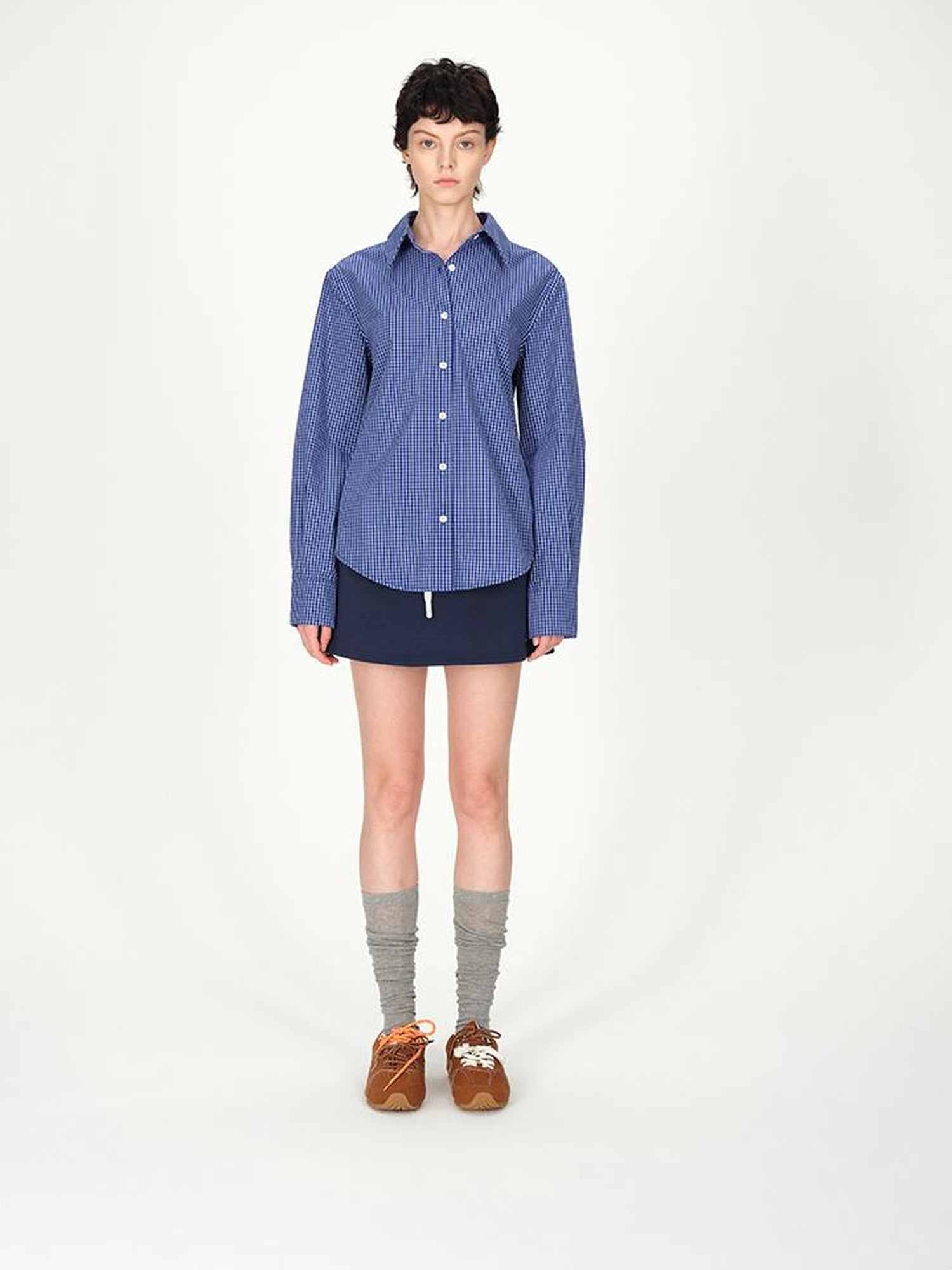 AFTADAWN Two Tone Check Oversized Cotton Shirt