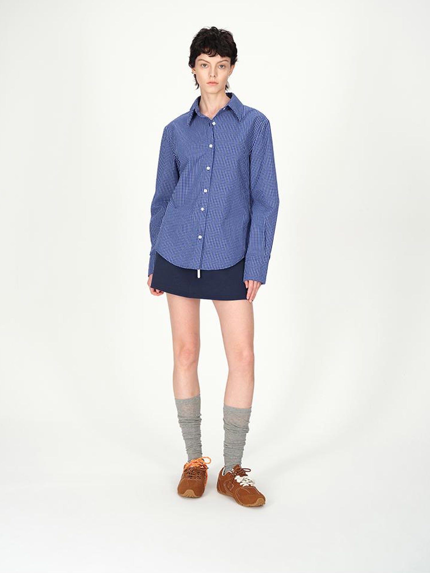 AFTADAWN Two Tone Check Oversized Cotton Shirt