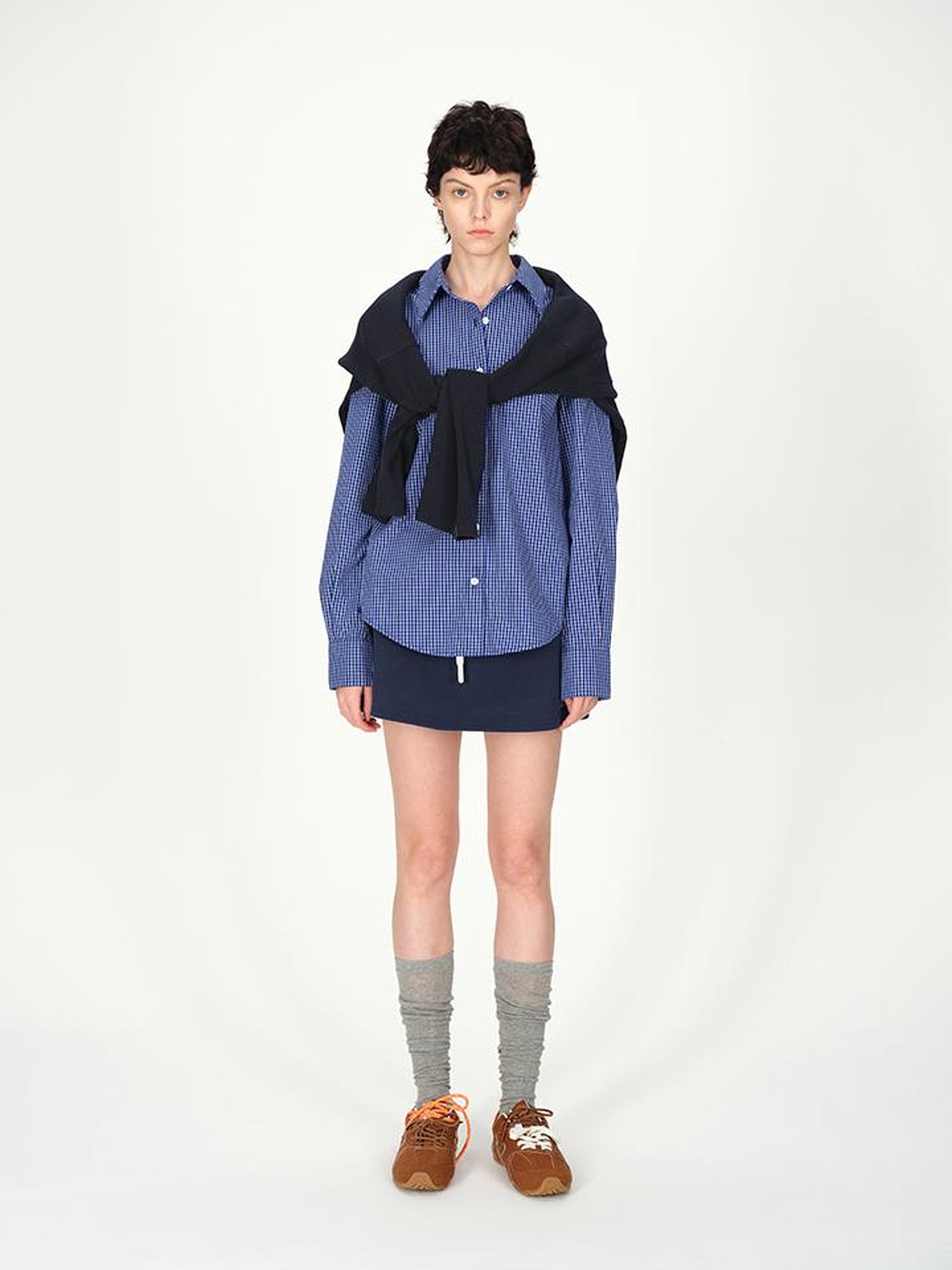AFTADAWN Two Tone Check Oversized Cotton Shirt