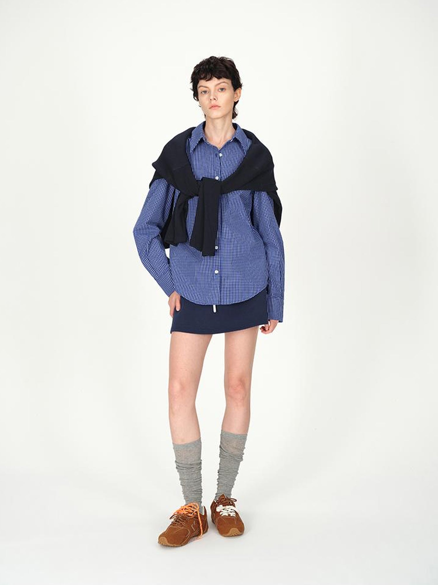 AFTADAWN Two Tone Check Oversized Cotton Shirt