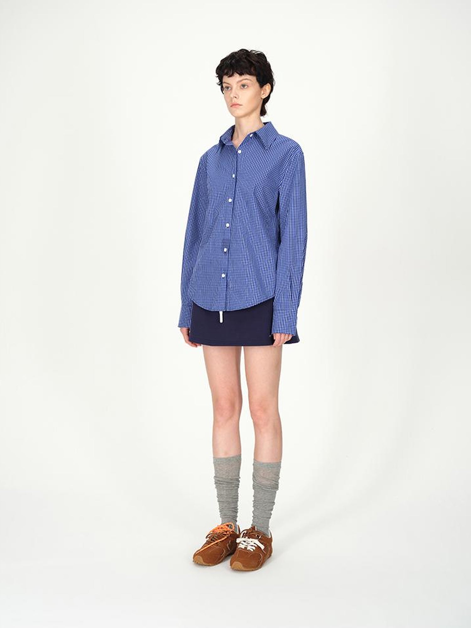 AFTADAWN Two Tone Check Oversized Cotton Shirt