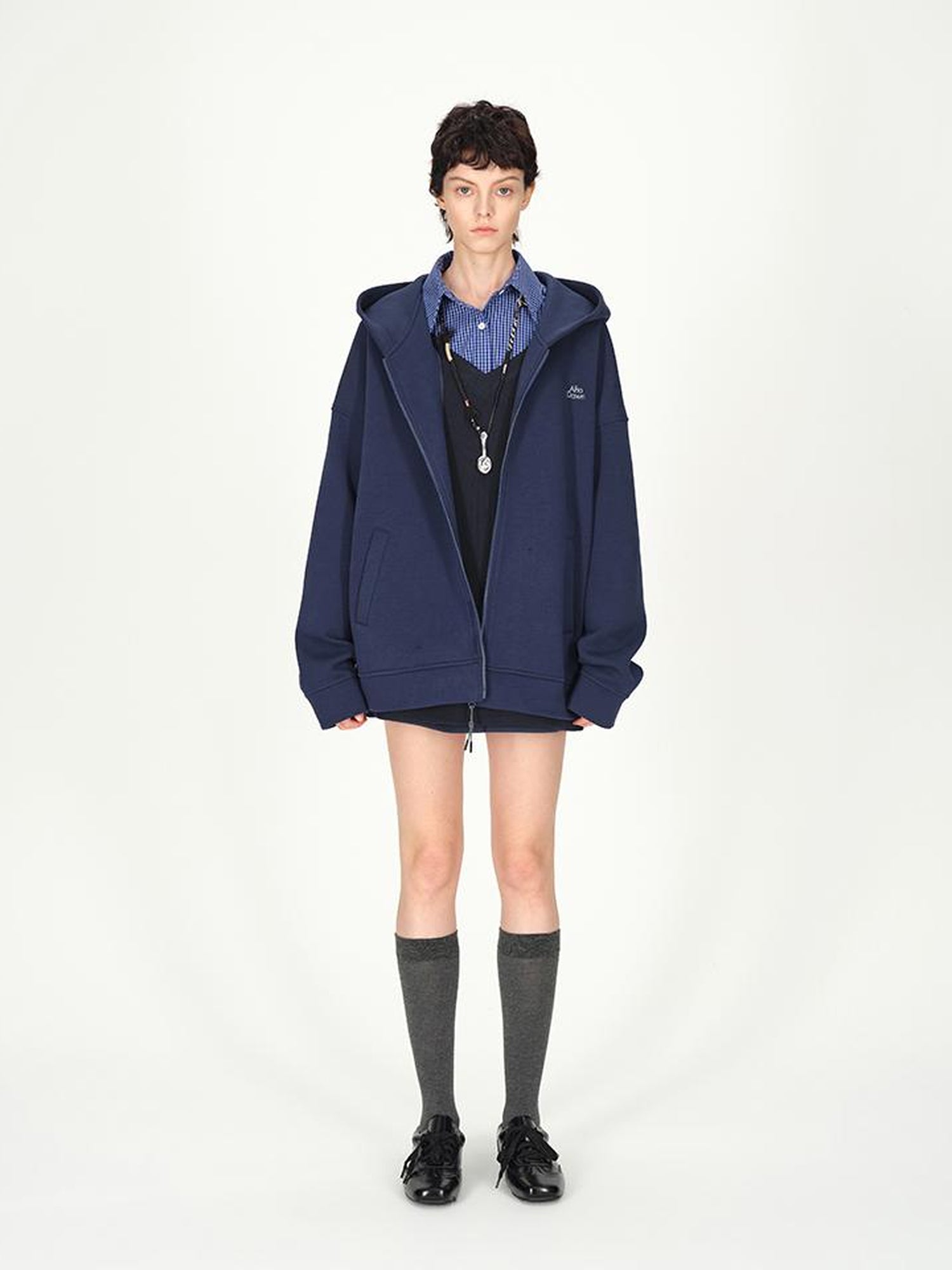 AFTADAWN Two Tone Check Oversized Cotton Shirt