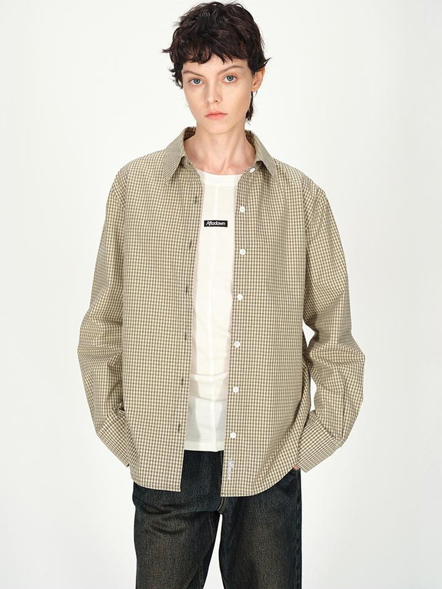 AFTADAWN Two Tone Check Oversized Cotton Shirt