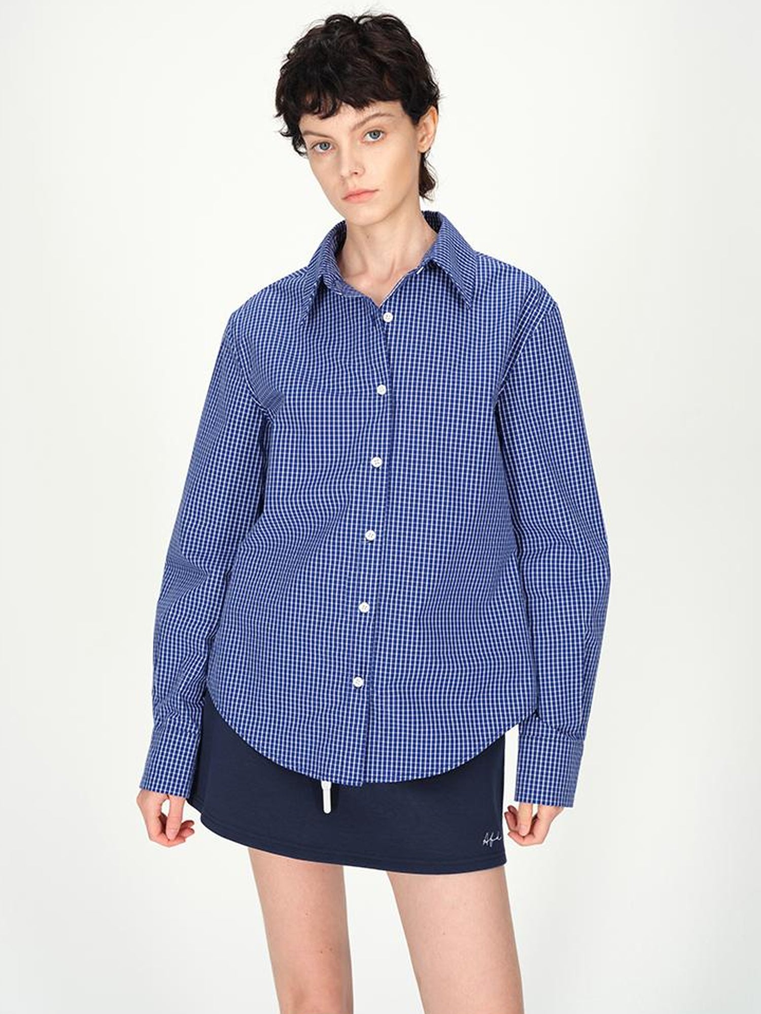 AFTADAWN Two Tone Check Oversized Cotton Shirt